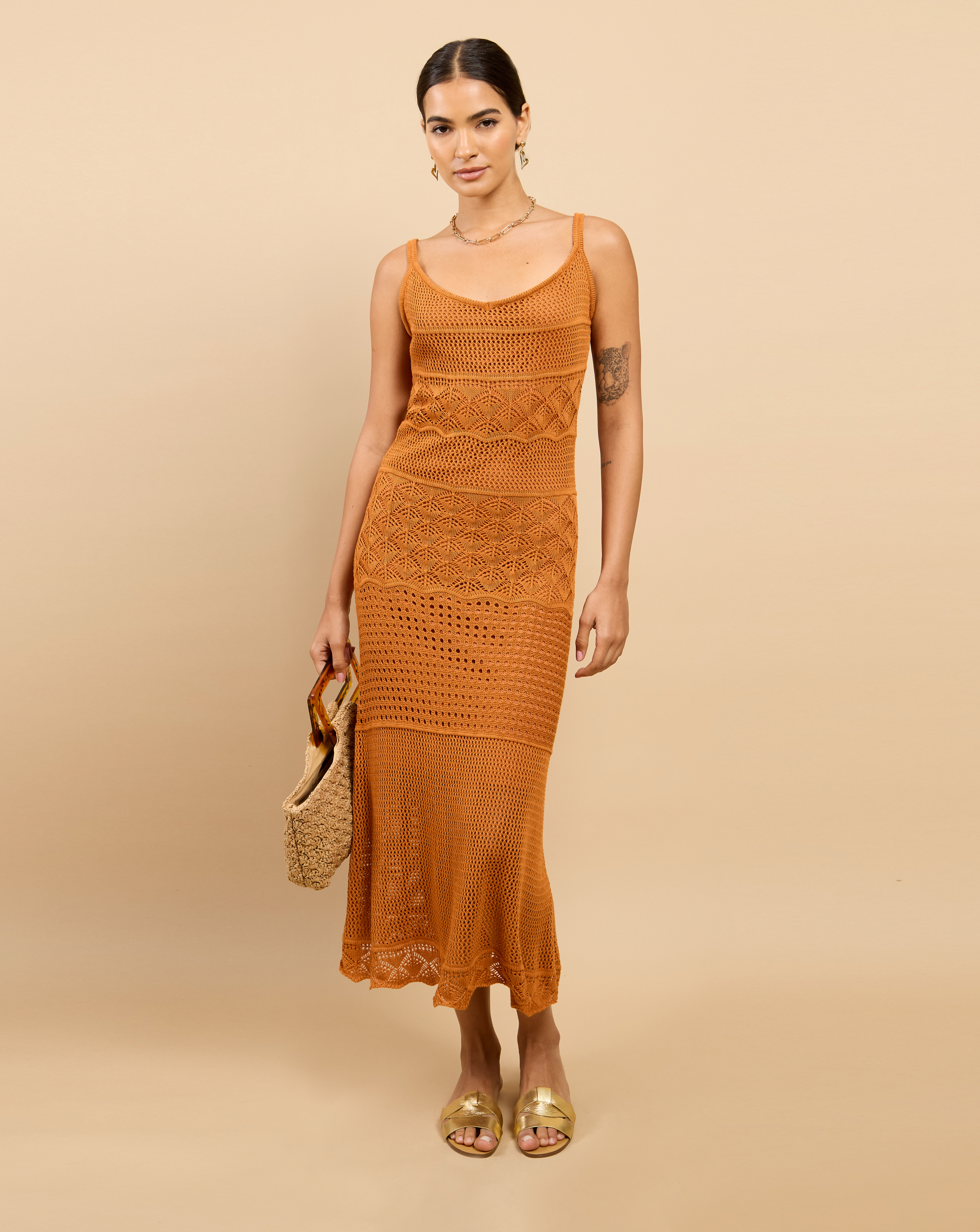 LM Brown Crochet Midaxi