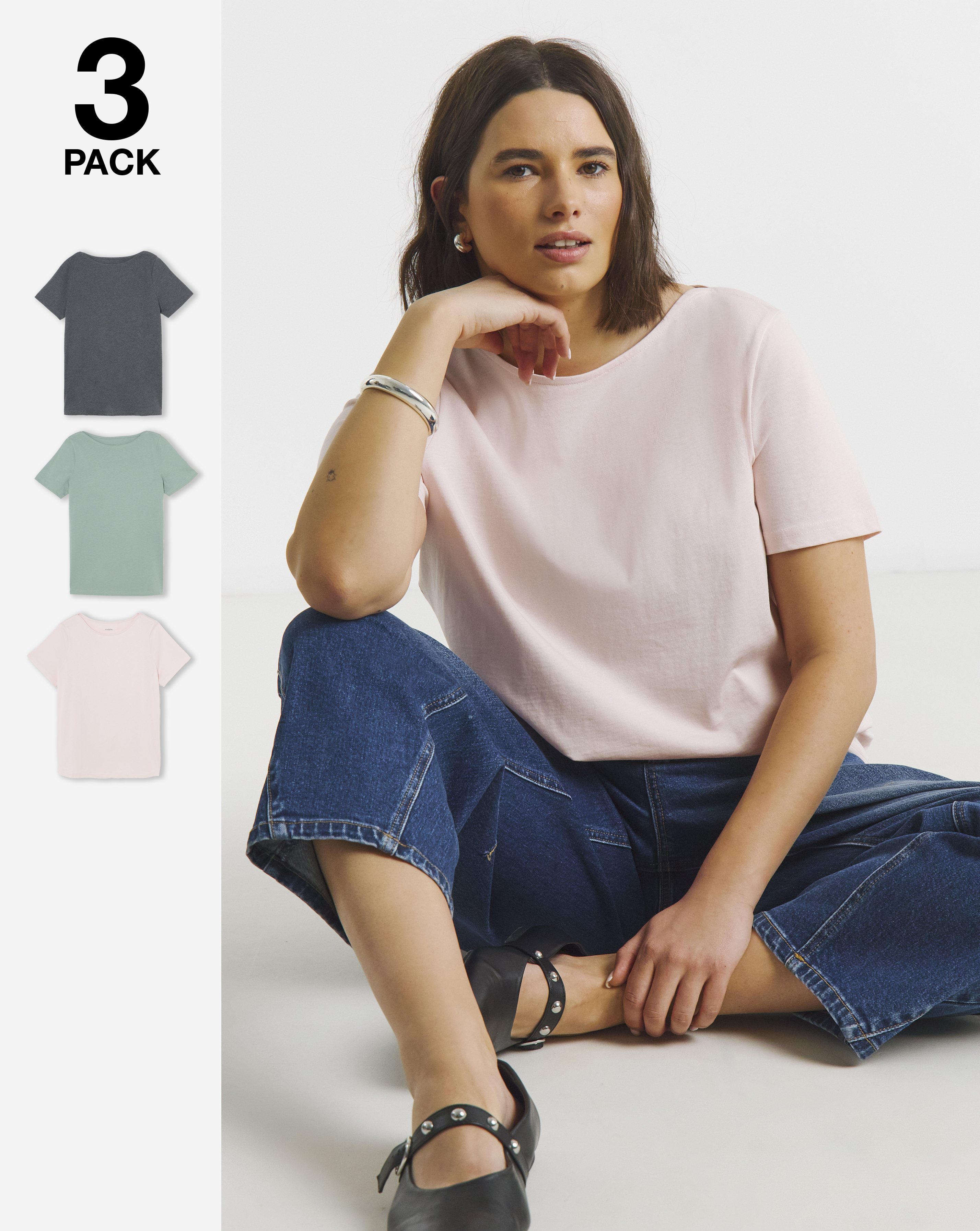 Pack of 3 Short Sleeve Slash Neck Tops