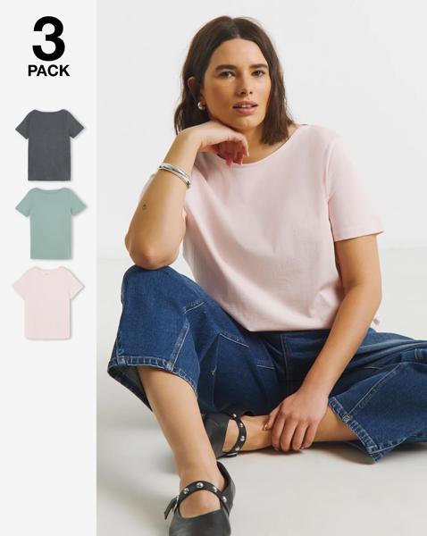 Pack of 3 Short Sleeve Slash Neck Tops