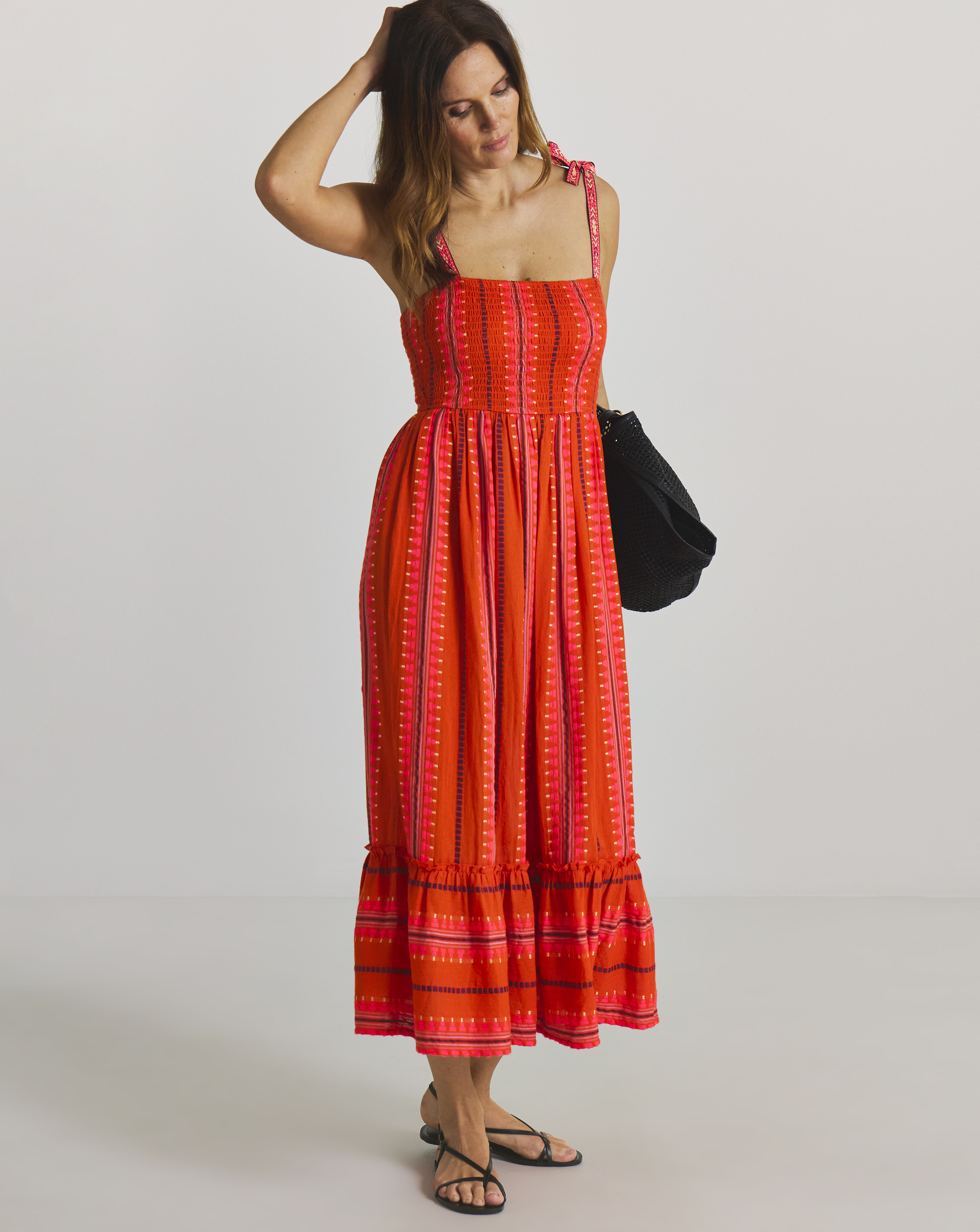 Jacquard Tie Strap Beach Dress - Multi