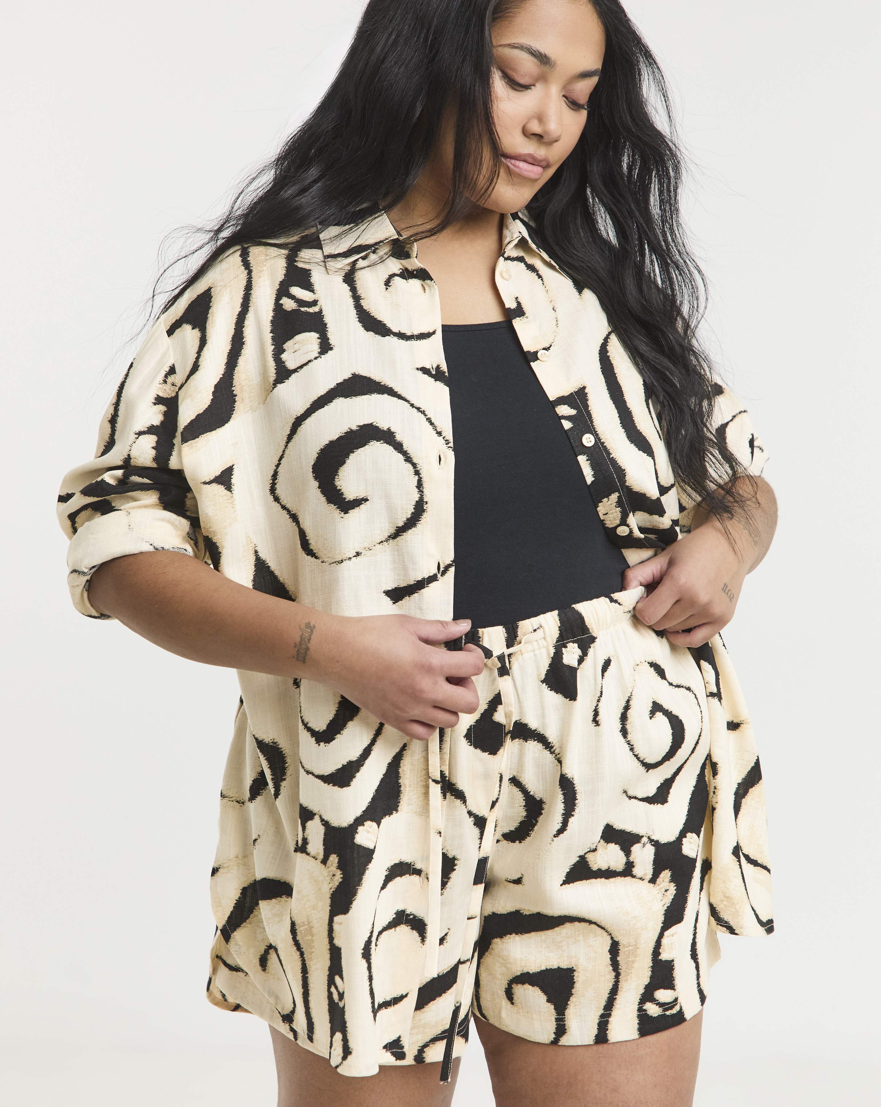 Simply Be Mono Print Linen Mix Shirt