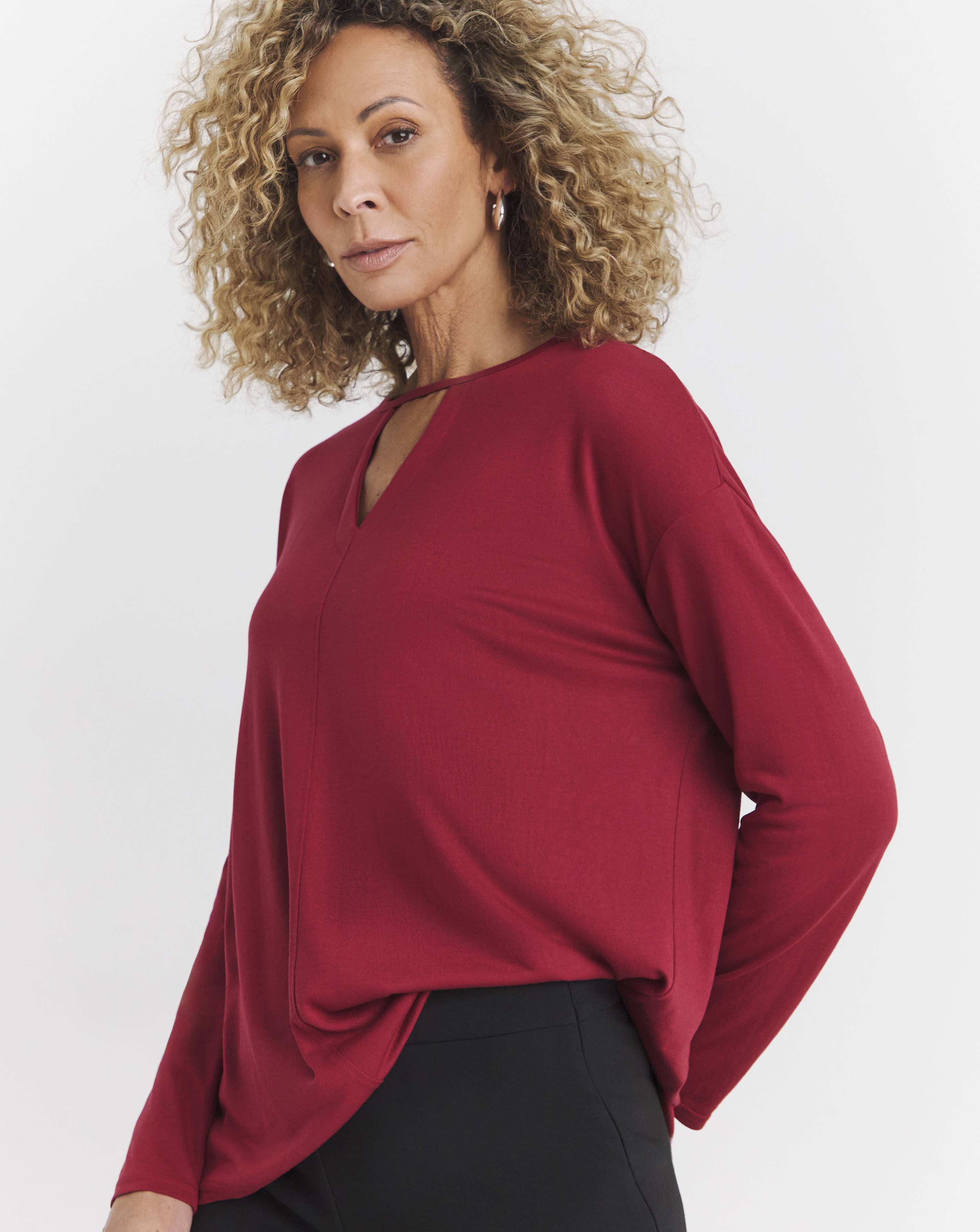 Cut Out Neck Long Sleeve Top