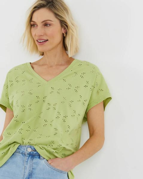 Broderie V-Neck Short Sleeve T-Shirt
