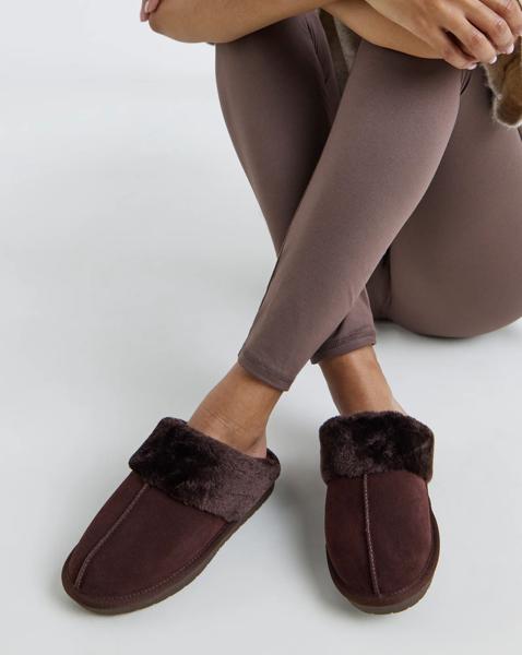 New In - Faux Fur Lined Suede Mule Slipper Wide