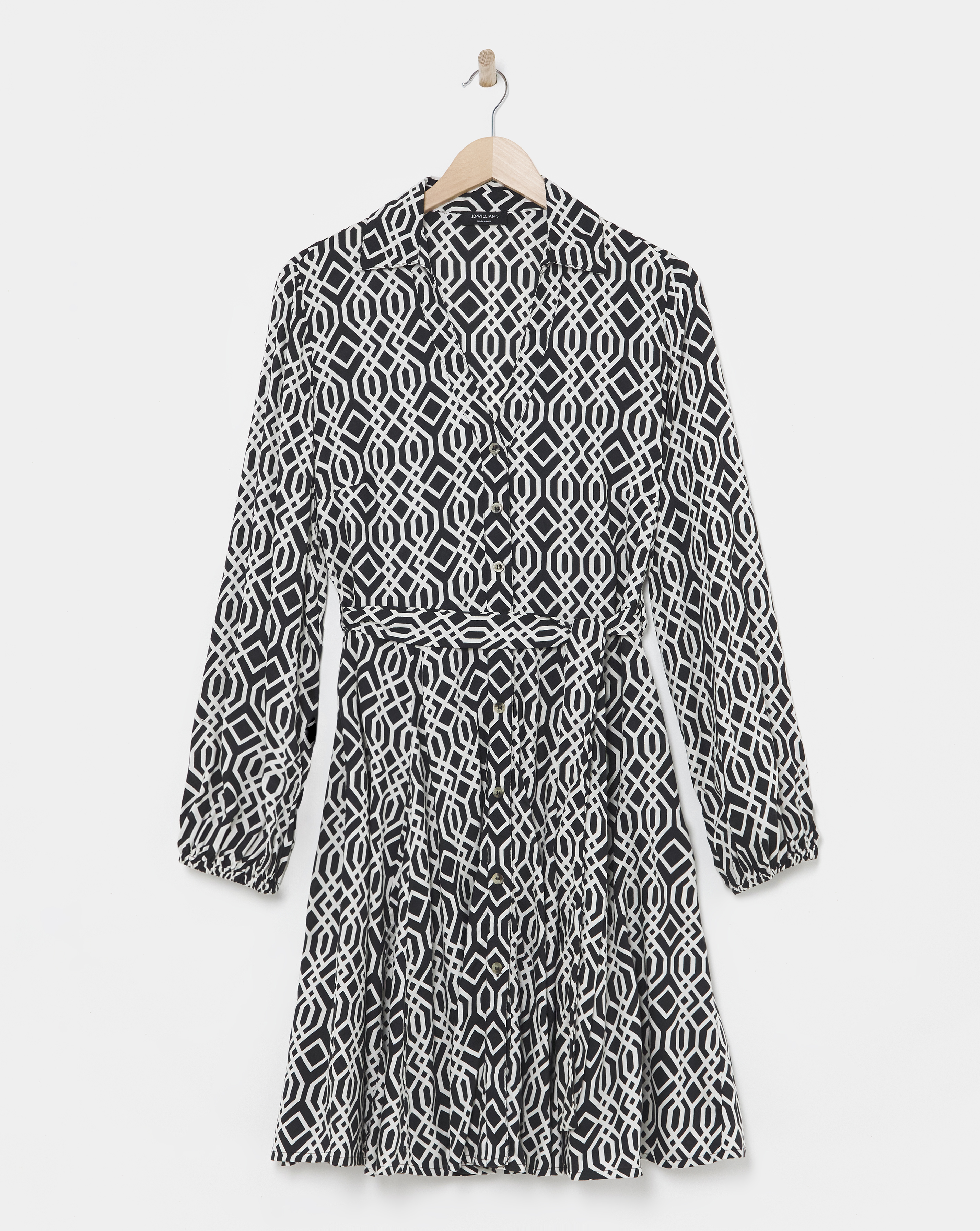 Long Sleeve Belted Swing Shirt Dress