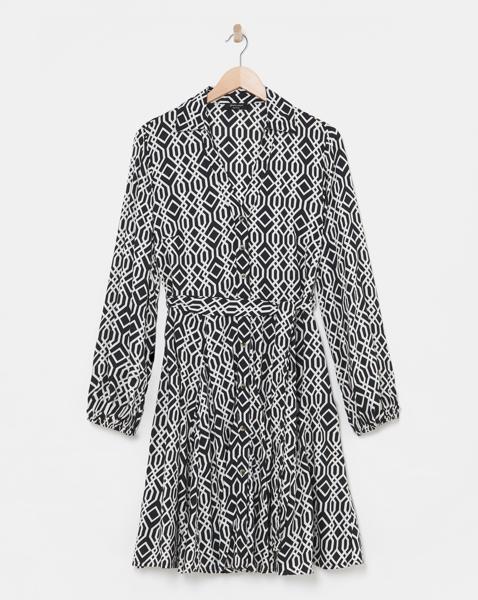 Long Sleeve Belted Swing Shirt Dress