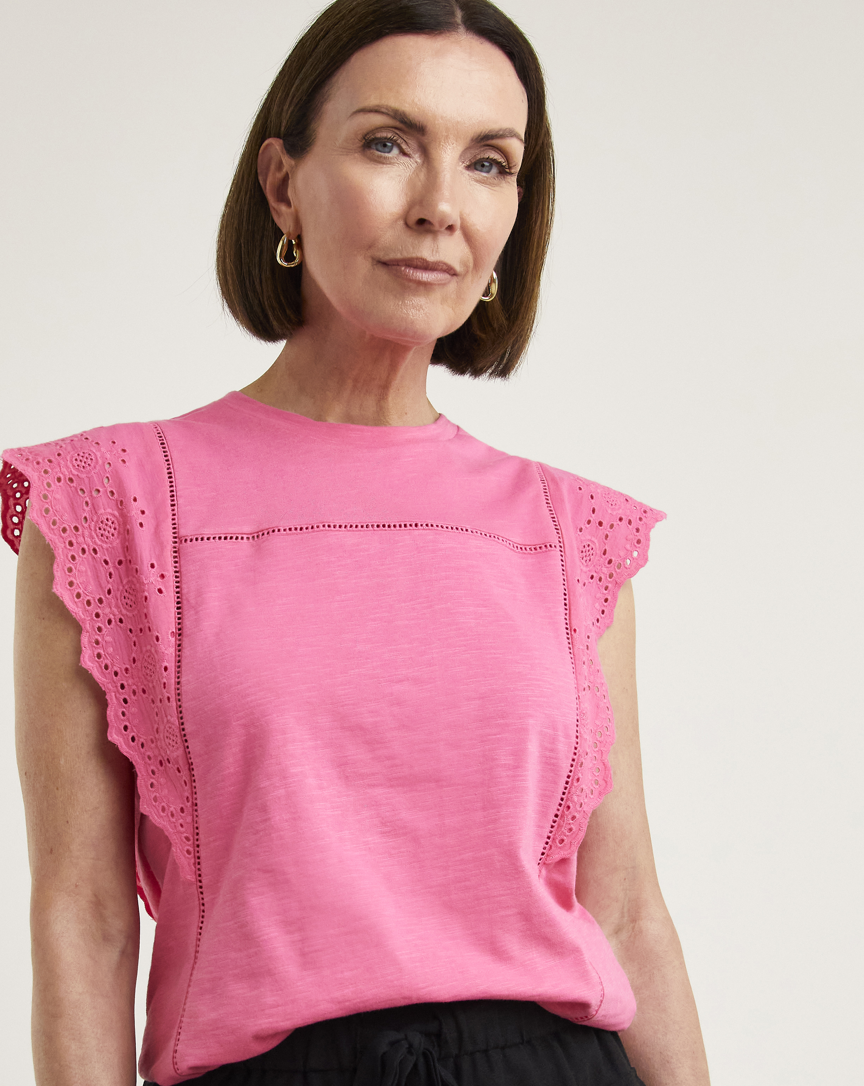 Ladder Trim Broderie Sleeve Top