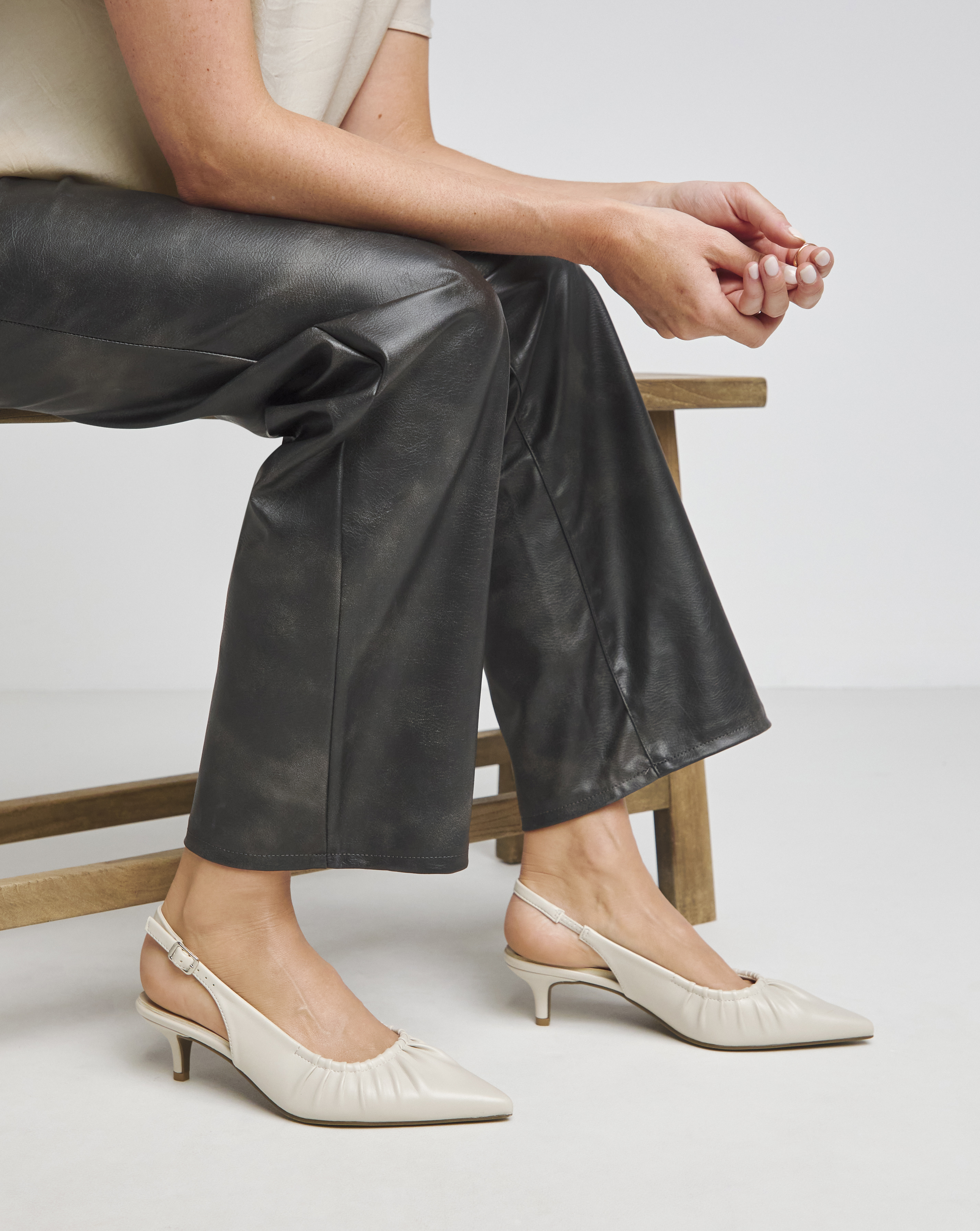 Ruched Kitten Heel Slingbacks Wide