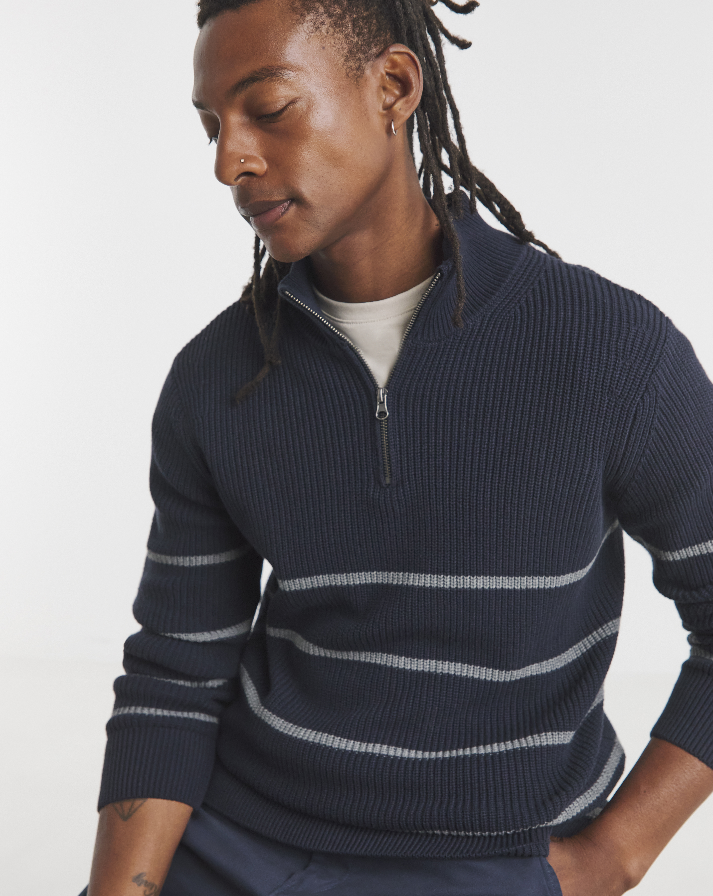 Fisherman Stripe 1/4 Zip Knitted Jumper