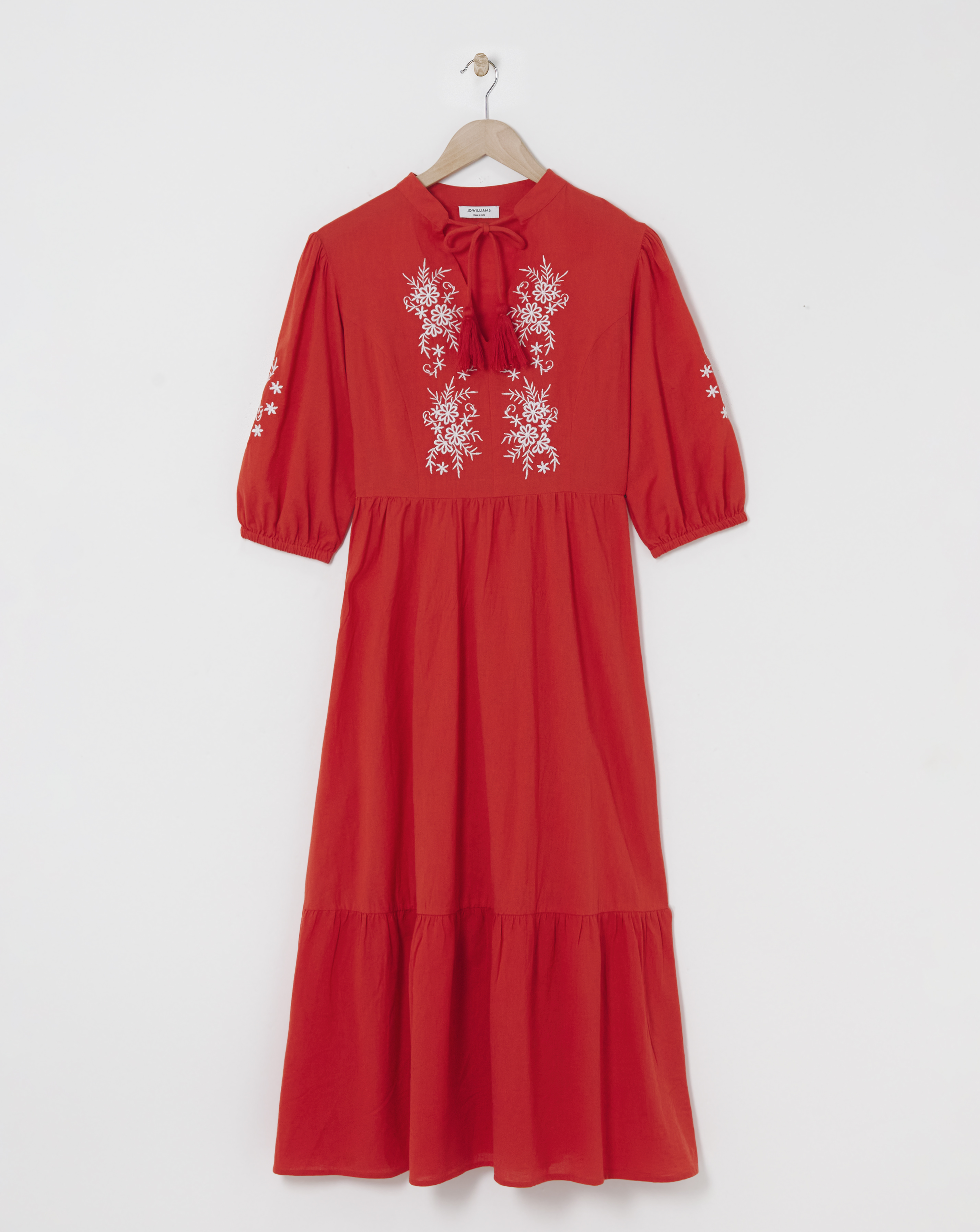 Embroidered Midi Smock Dress