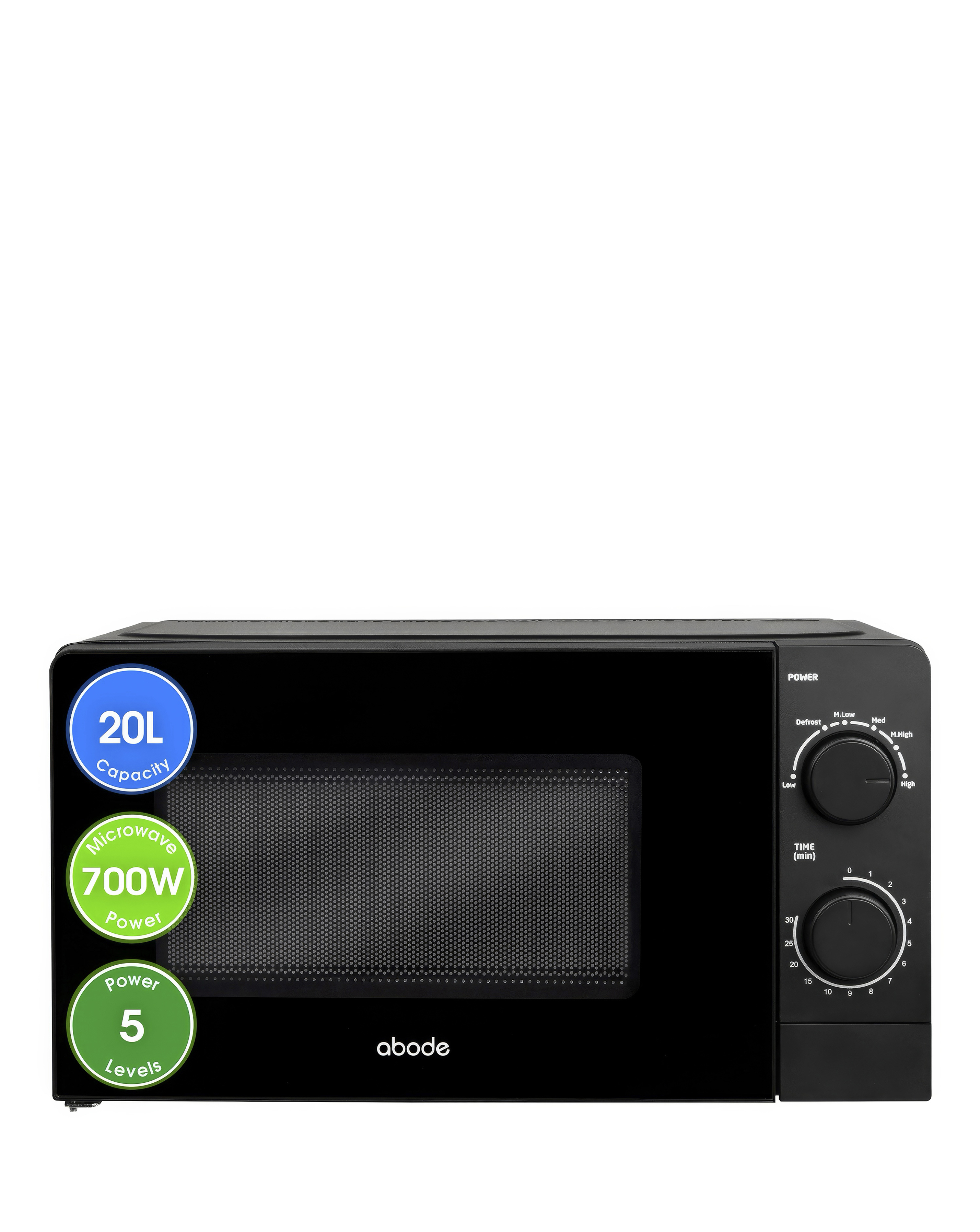 Abode 20 Litre Black Manual Microwave
