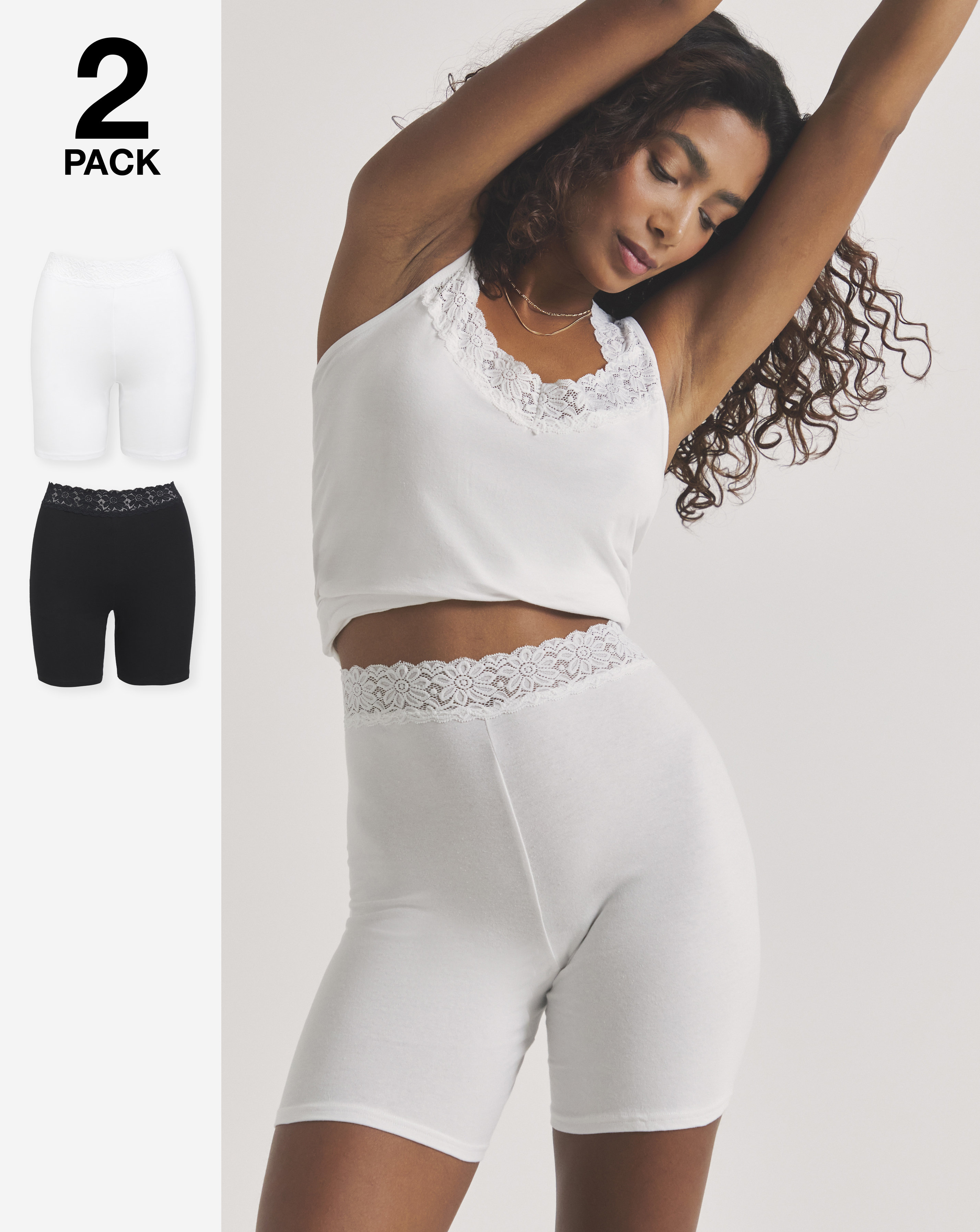 2 Pack Lace Trim Cotton Comfort Short