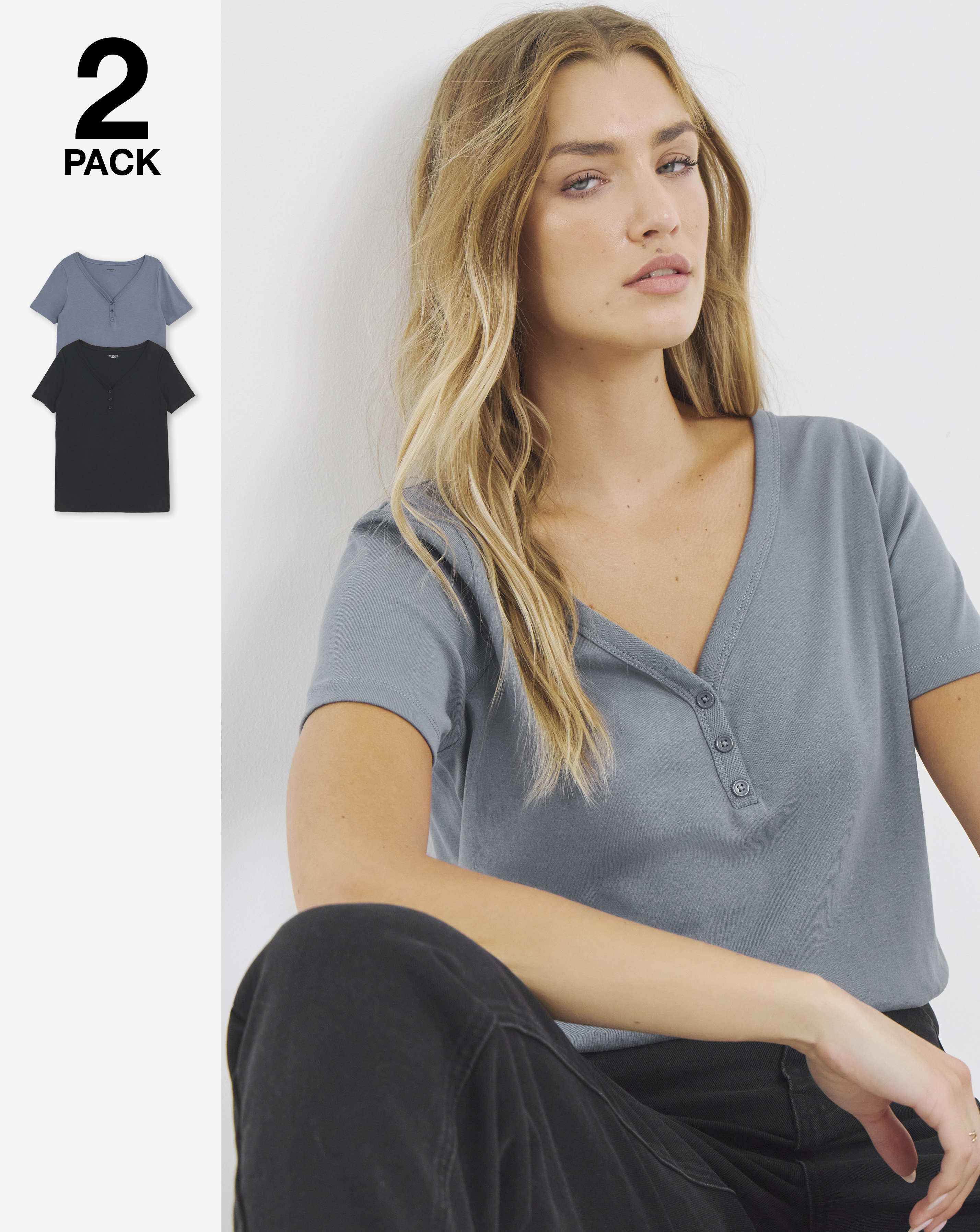 2 Pack Henley Tops