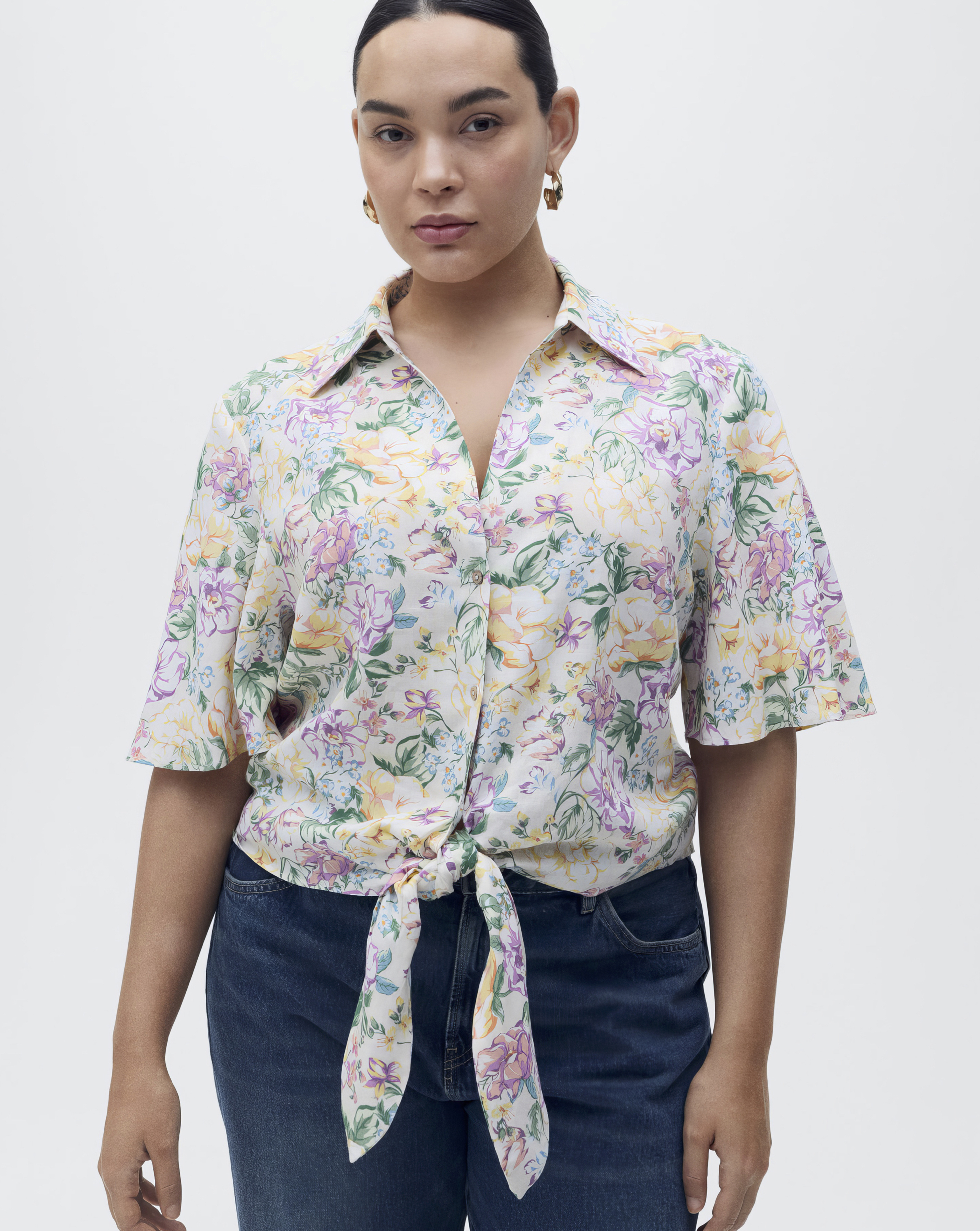Mango Floral Linen Shirt