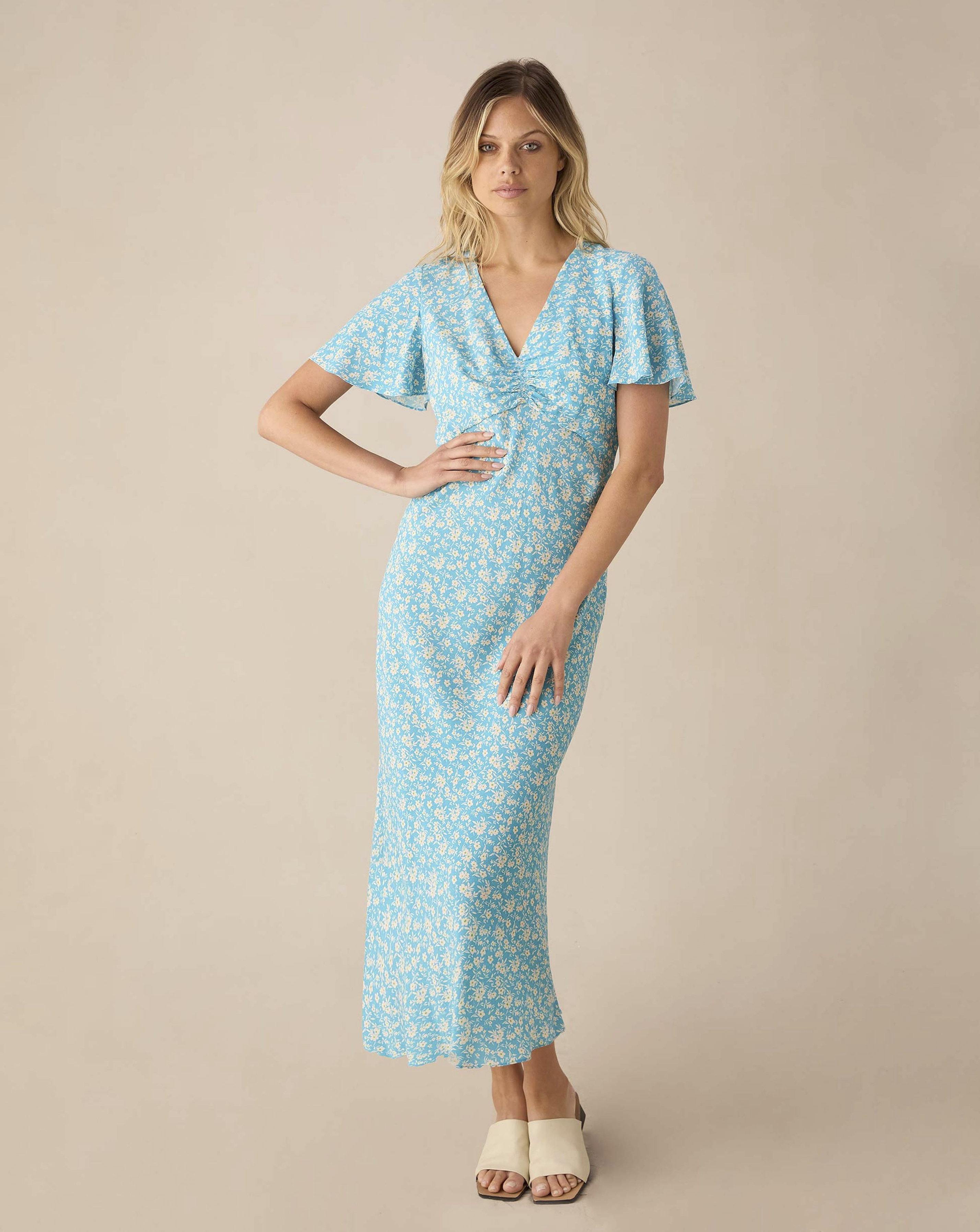 Ro&Zo Ditsy Puff Sleeve Midi Dress