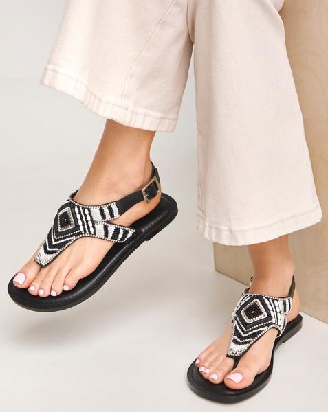 Beaded Toe Post Flat Sandal Wide
