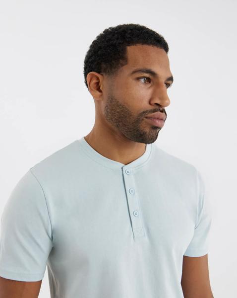Pure Cotton Grandad T-Shirt Long- Blue