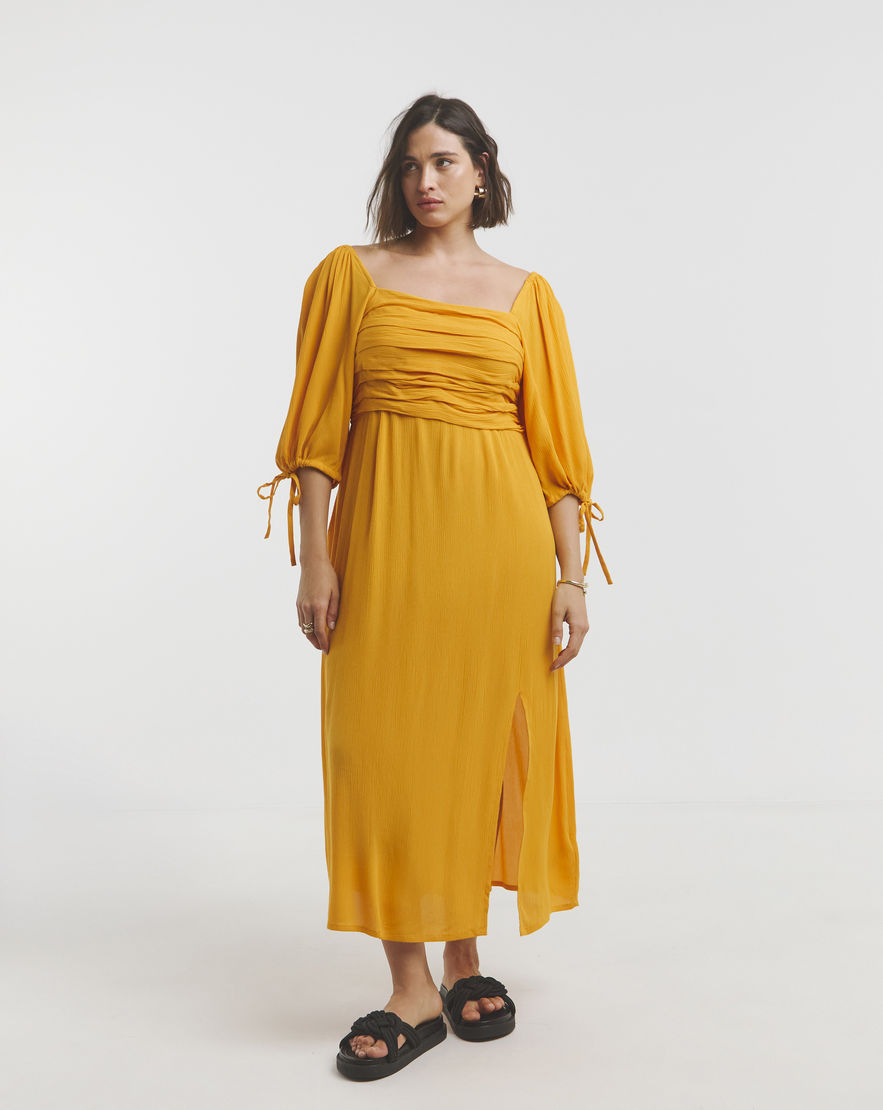 Simply Be - Women's Yellow Crinkle Soft Volume Dress - Size 10 - Yellow - EcoVero TM - Sustainable