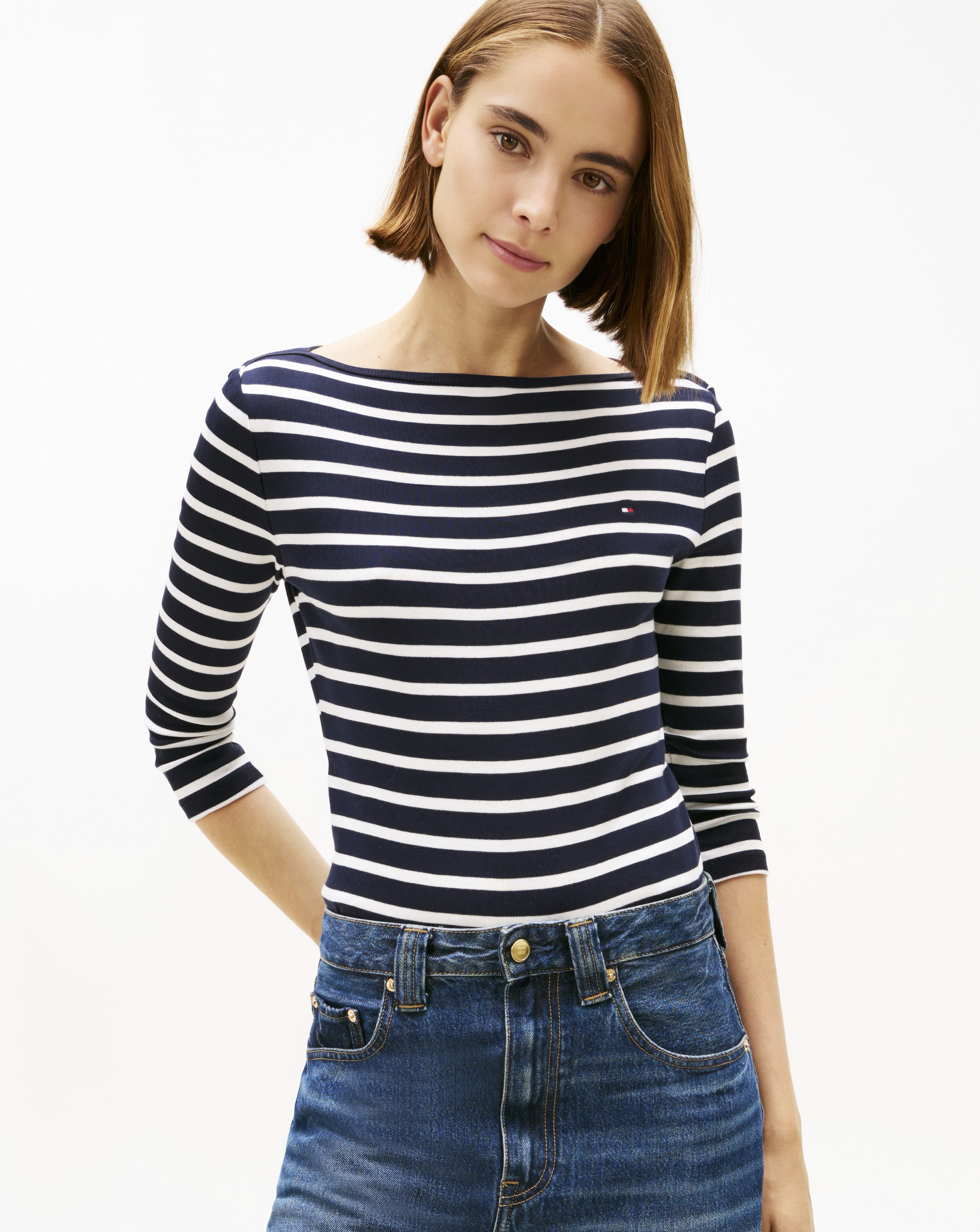 Tommy Hilfiger Slim Boat Neck Tee - Navy Stripe