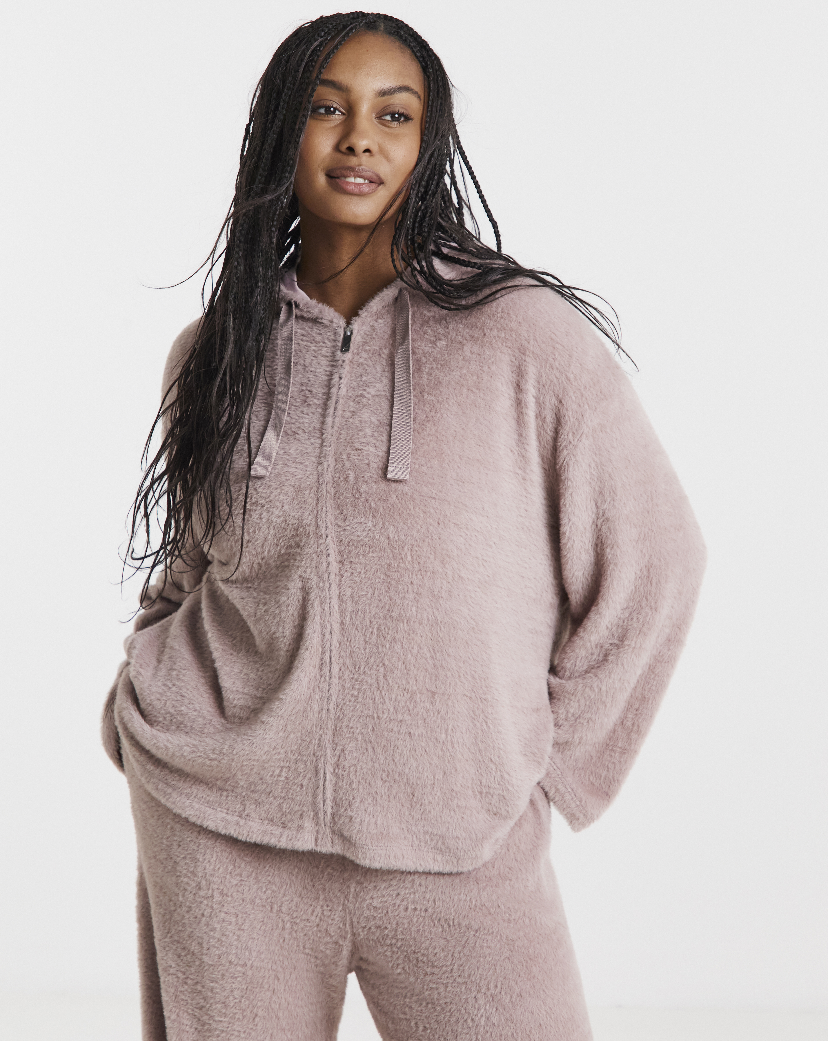 Fluffy Hooded Zip Through
