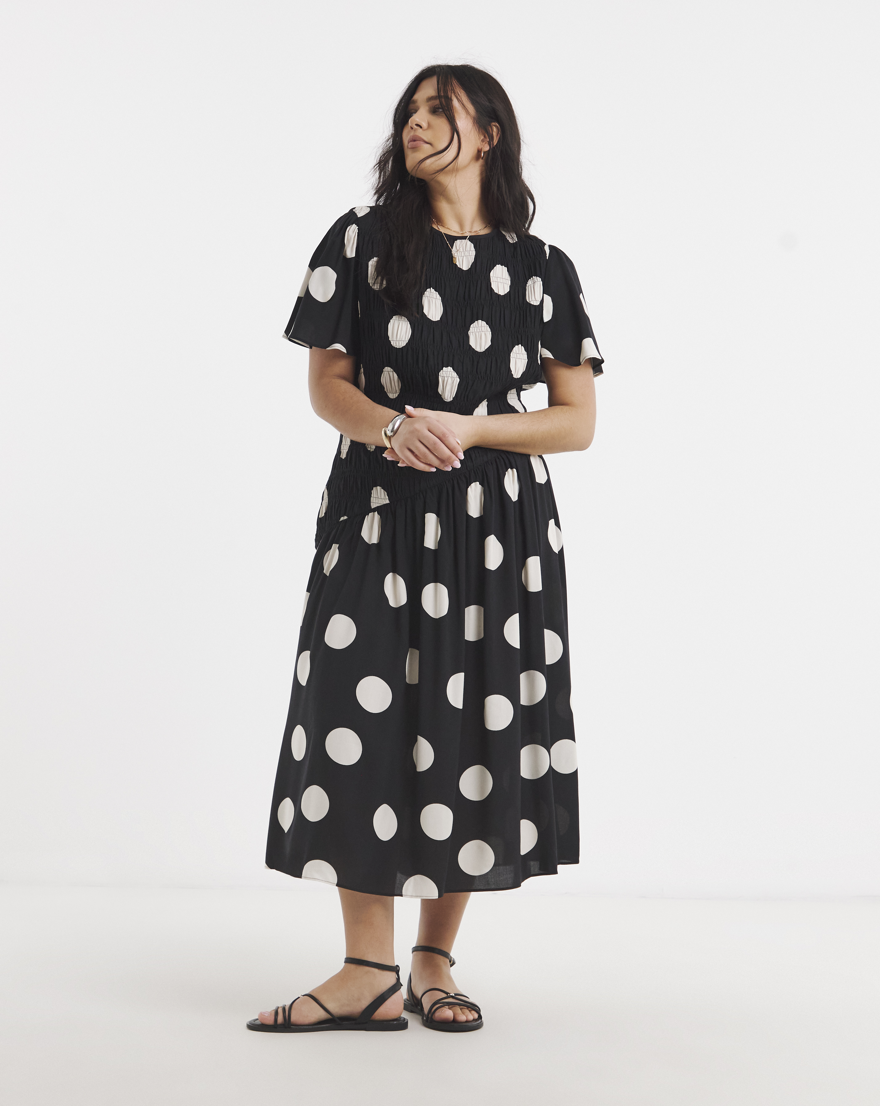 Viscose Shirred Midi Dress