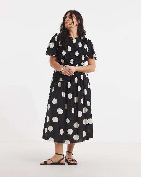 Viscose Shirred Midi Dress
