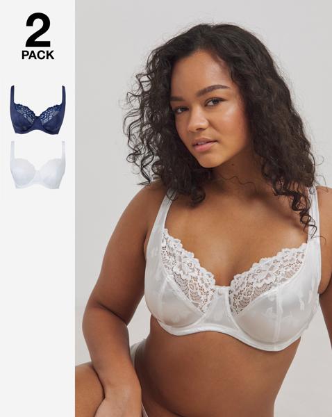2 Pack Laura Full Cup Bras Navy/White