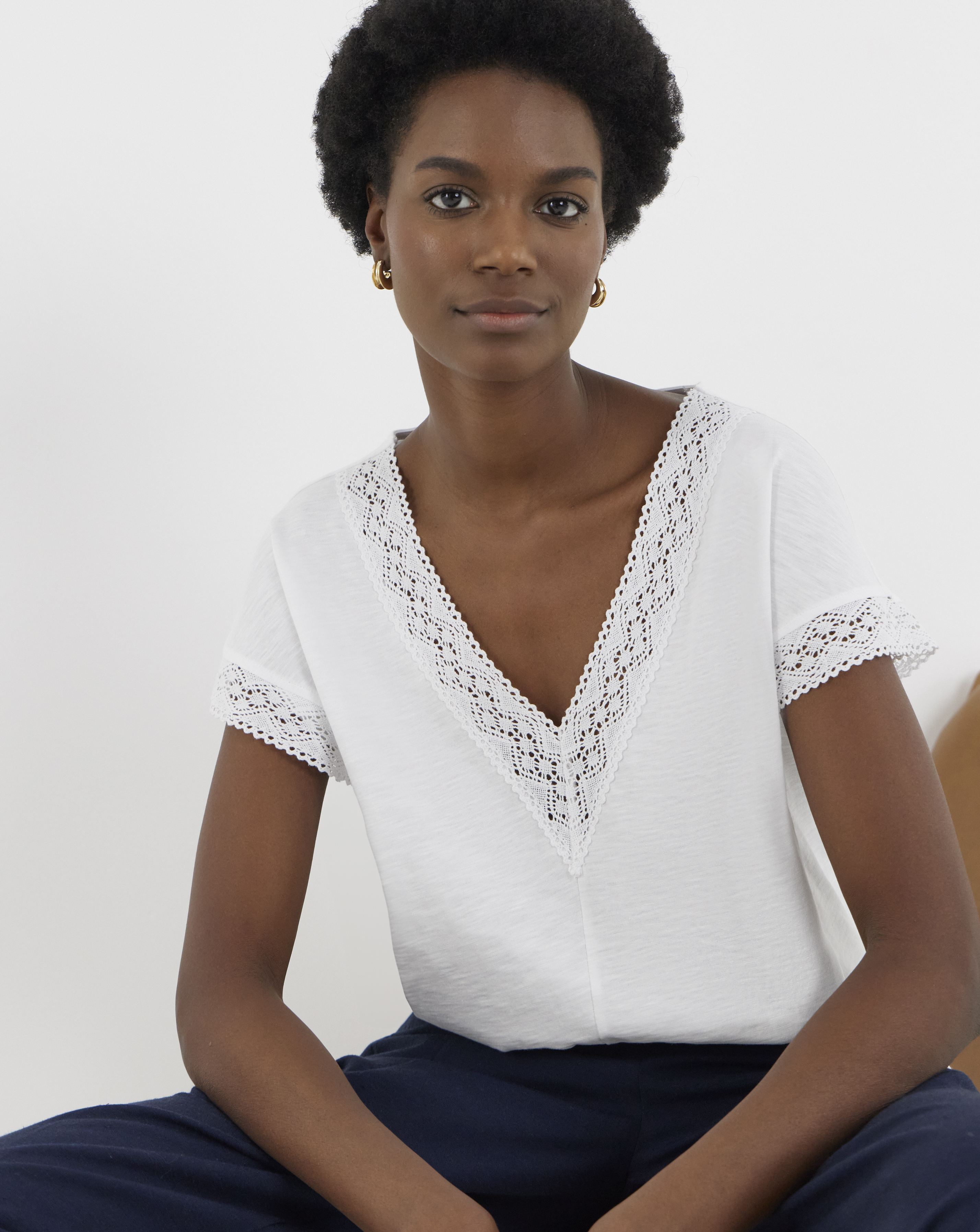 Bubble Hem Lace Trim Top