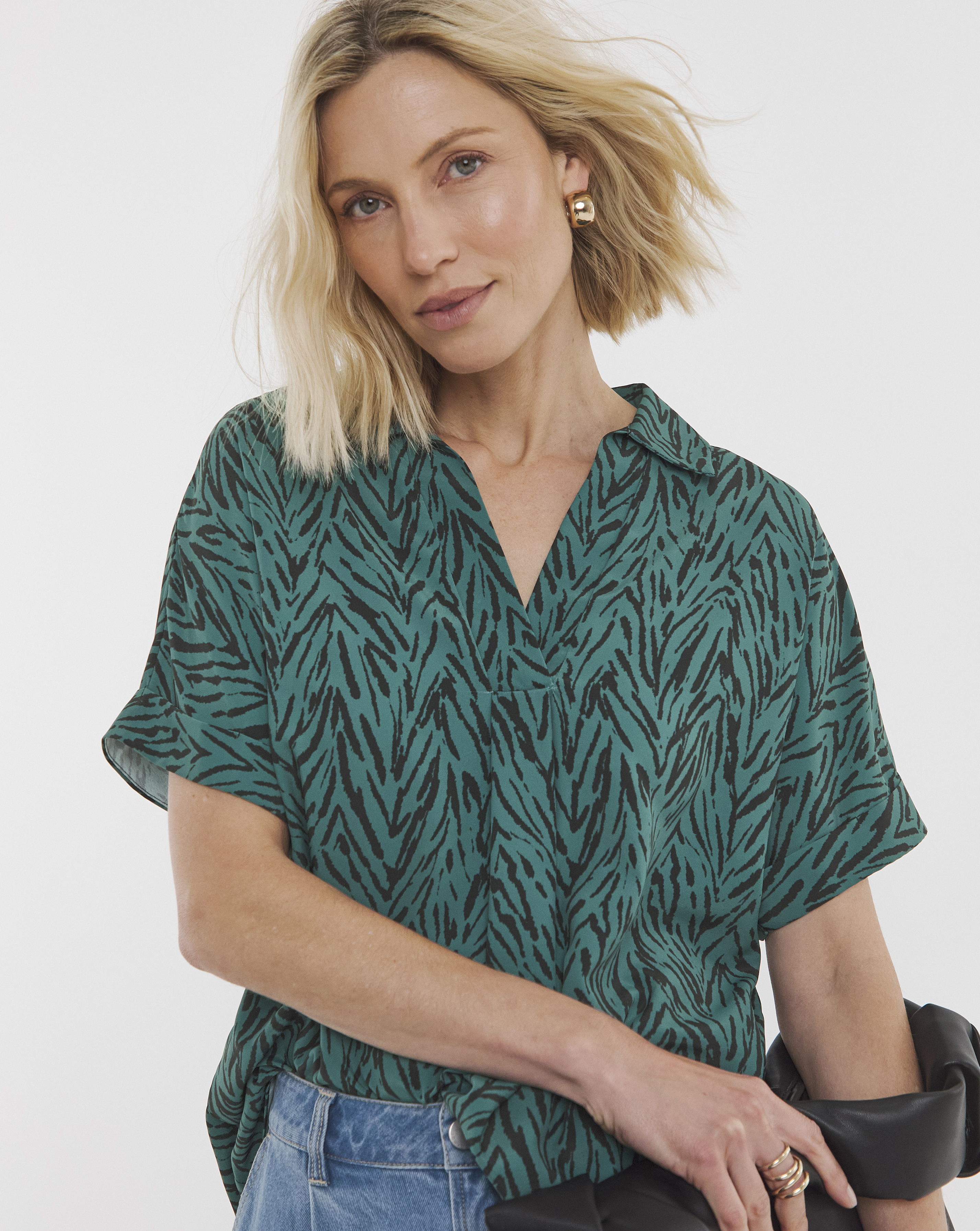 Collar Detail Popover Blouse