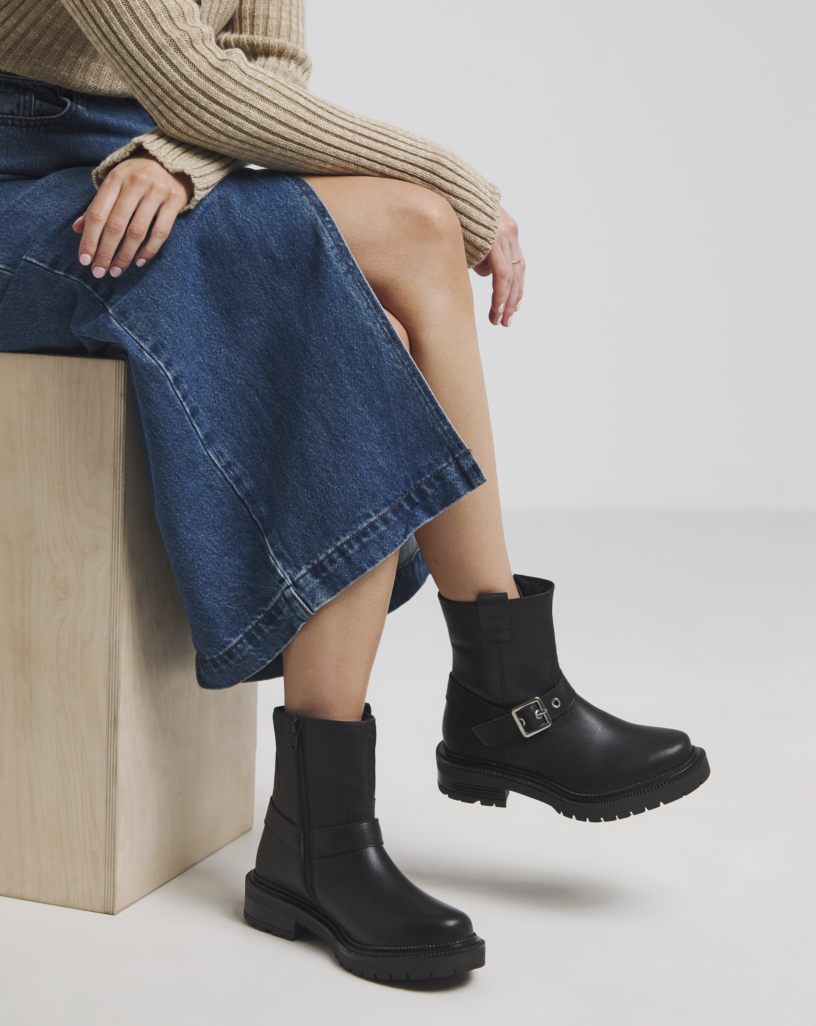 Multi Buckle Ankle Biker Boot Ex Wide