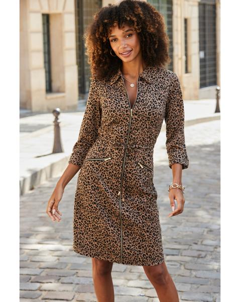 Sosandar Leopard Print Denim Dress