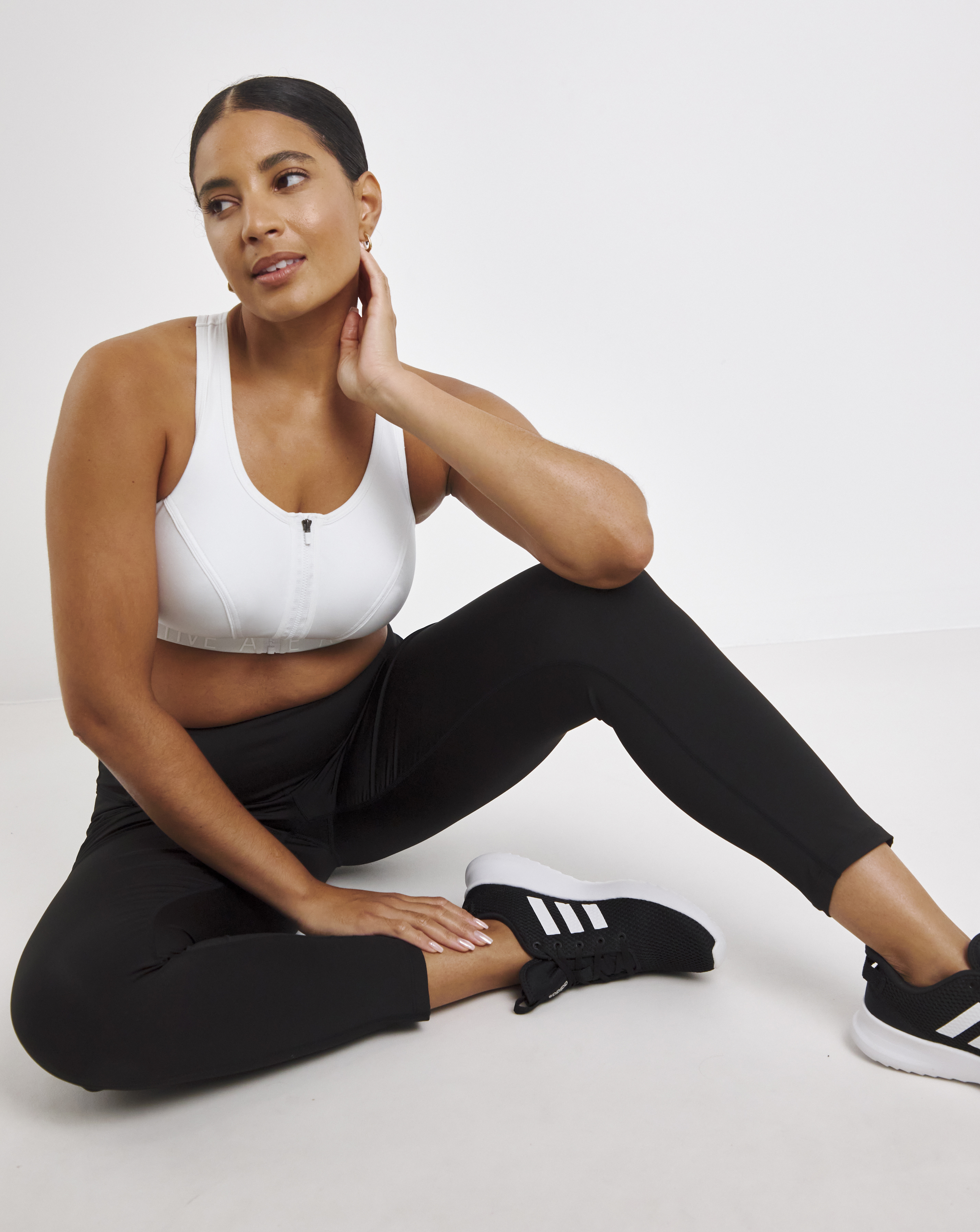 High Impact Zip Front Sports Bra White