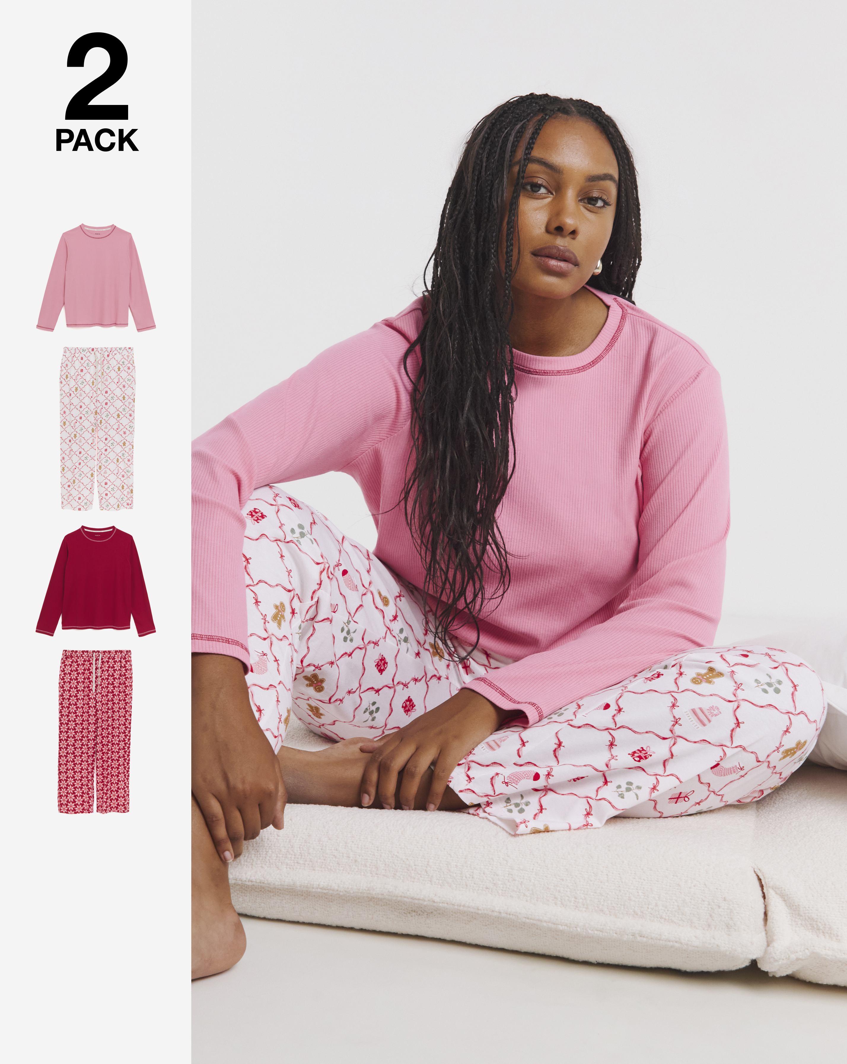 Christmas Ribbed 2 Pack PJ Sets