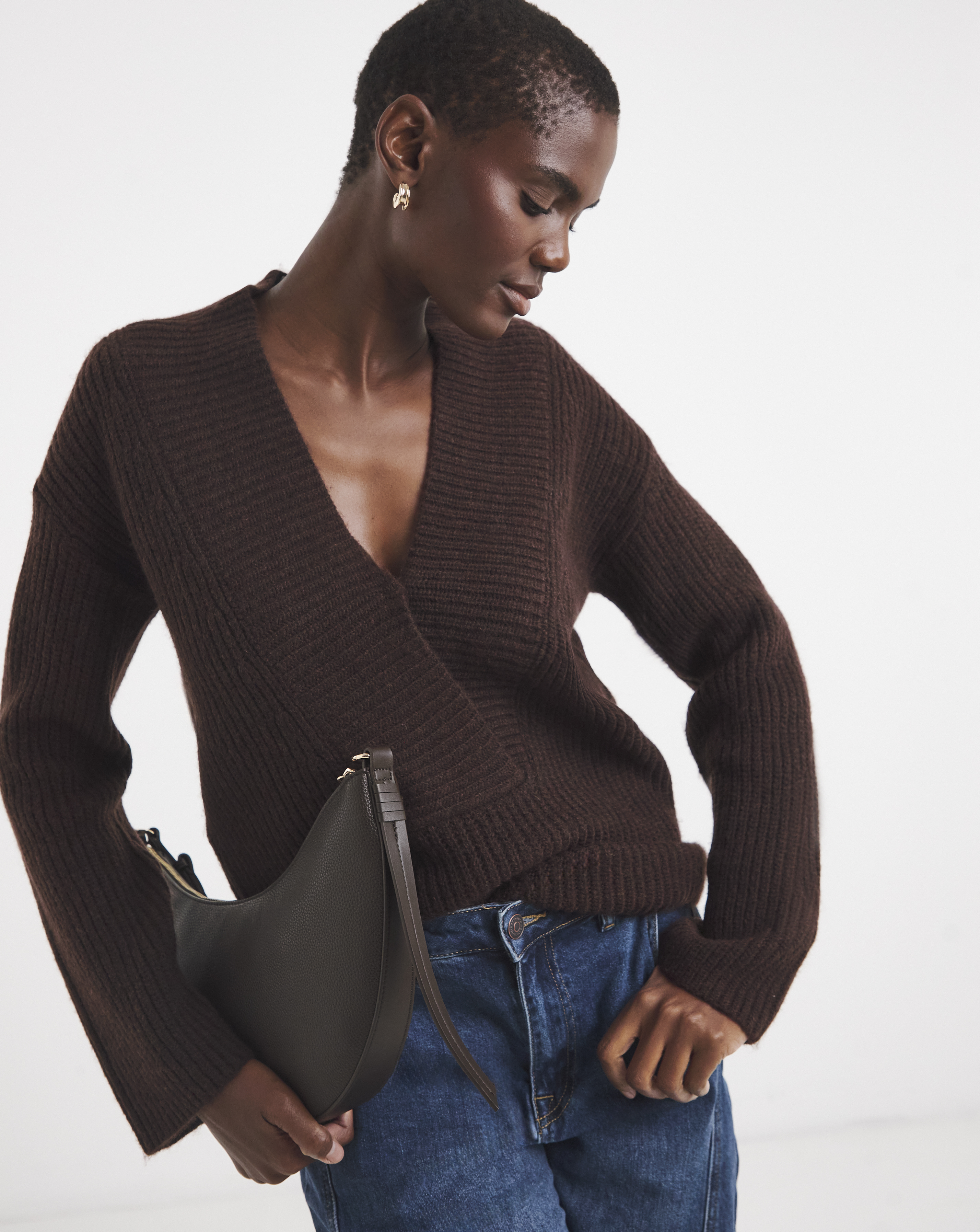 Deep V Neck Knitted Jumper