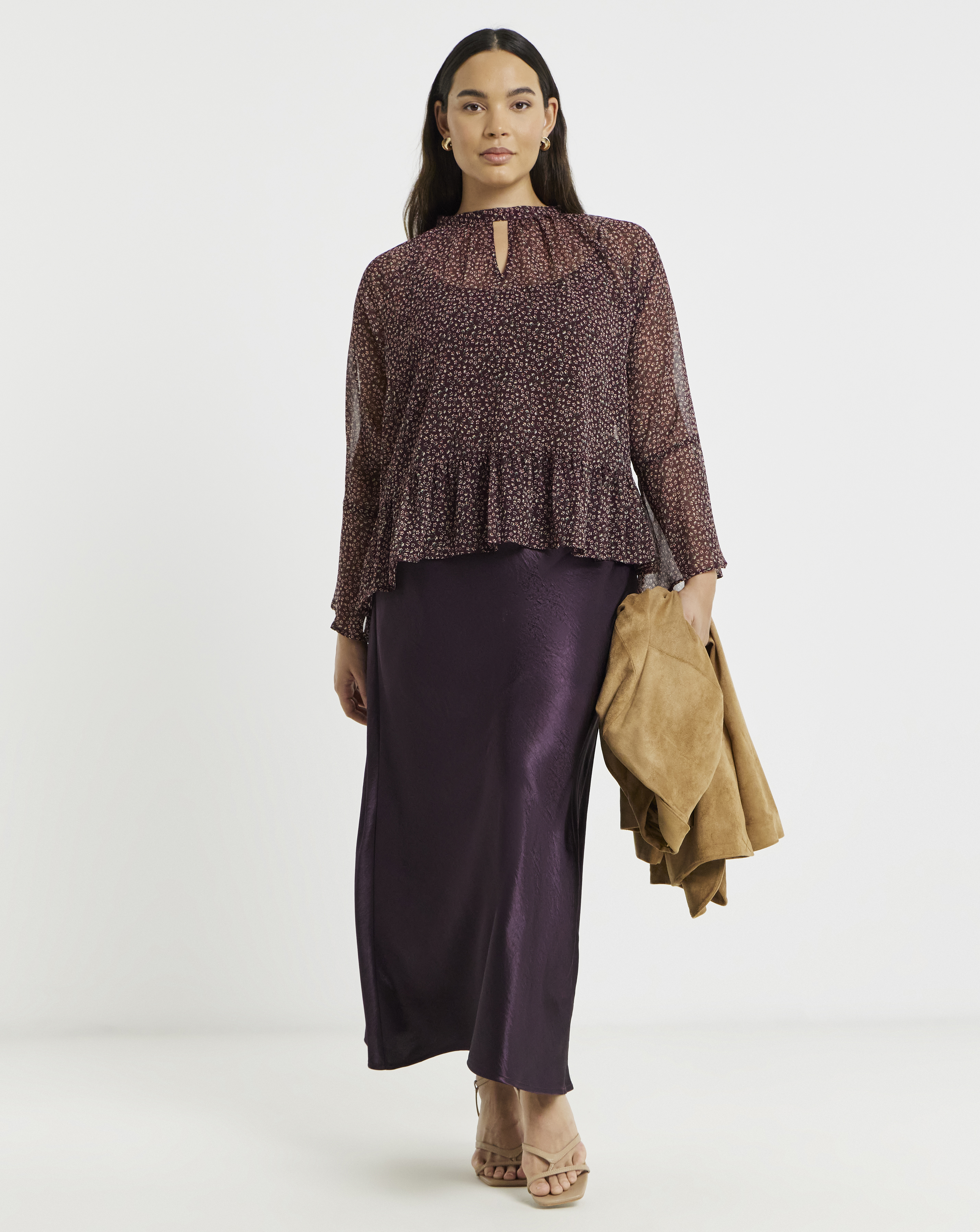 Simply Be Plum Satin Maxi Skirt