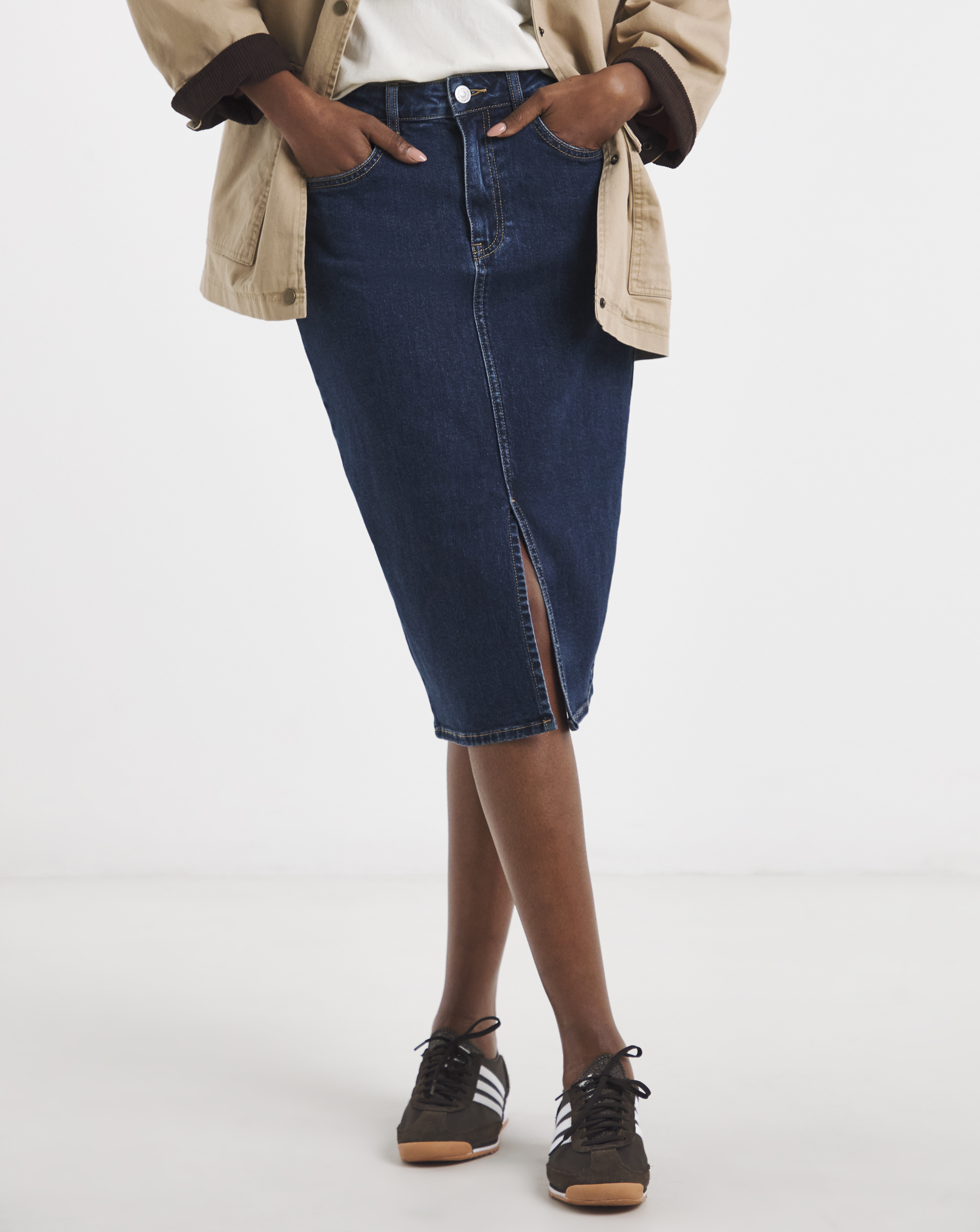 Mid Blue Over The Knee Skirt