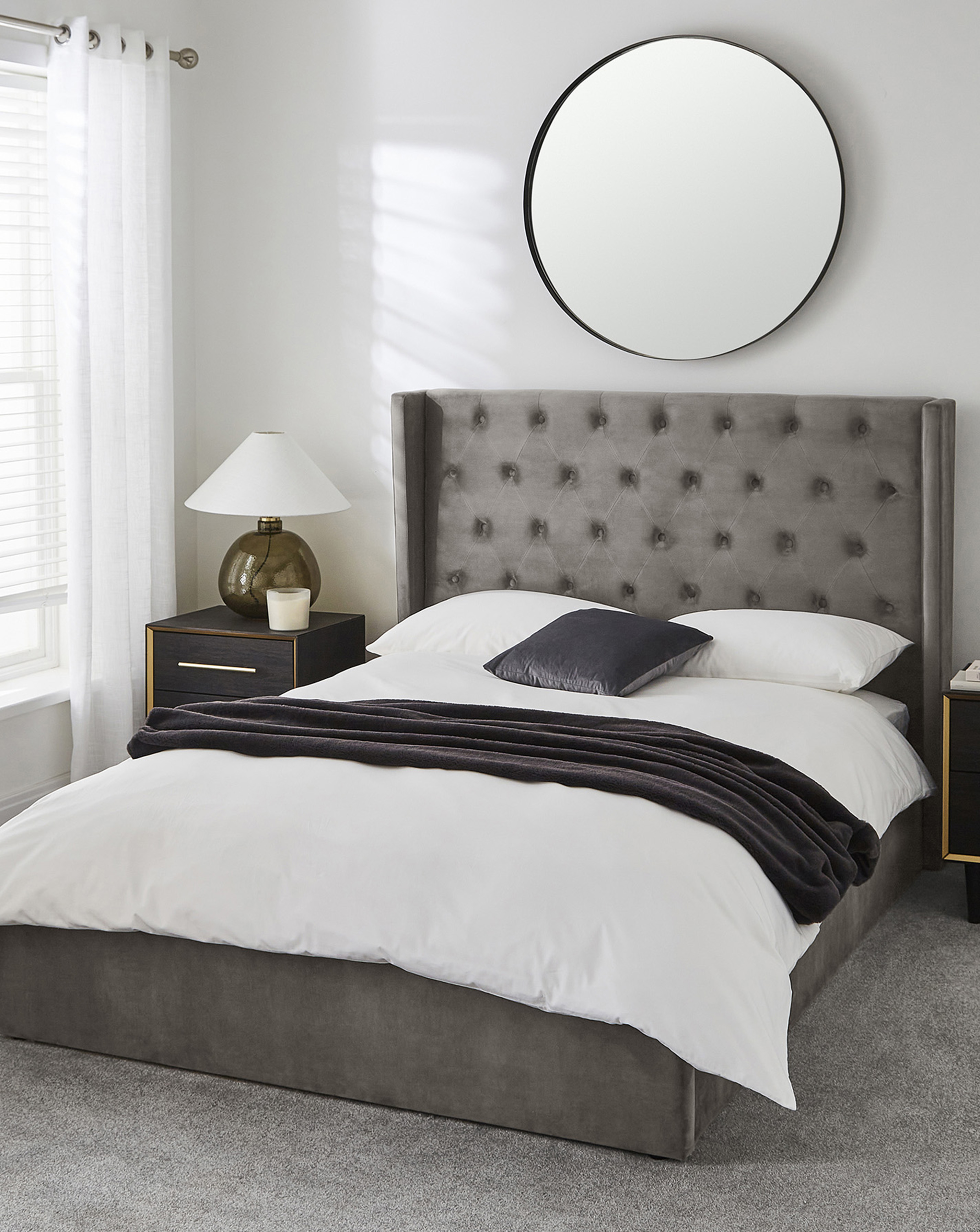 Allegra Velvet Bed & 3 Layer Mattress