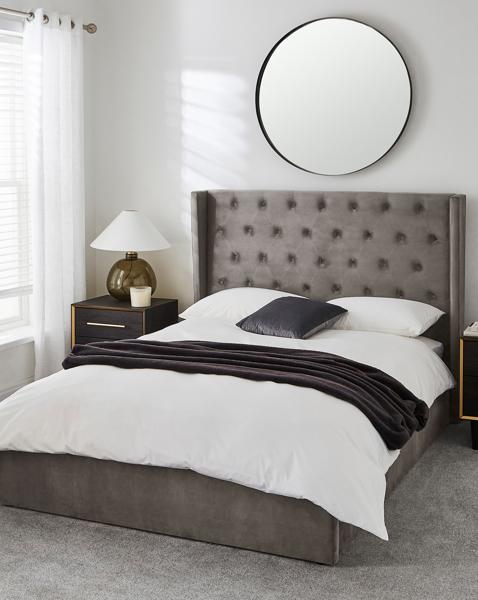 Allegra Velvet Bed & 3 Layer Mattress