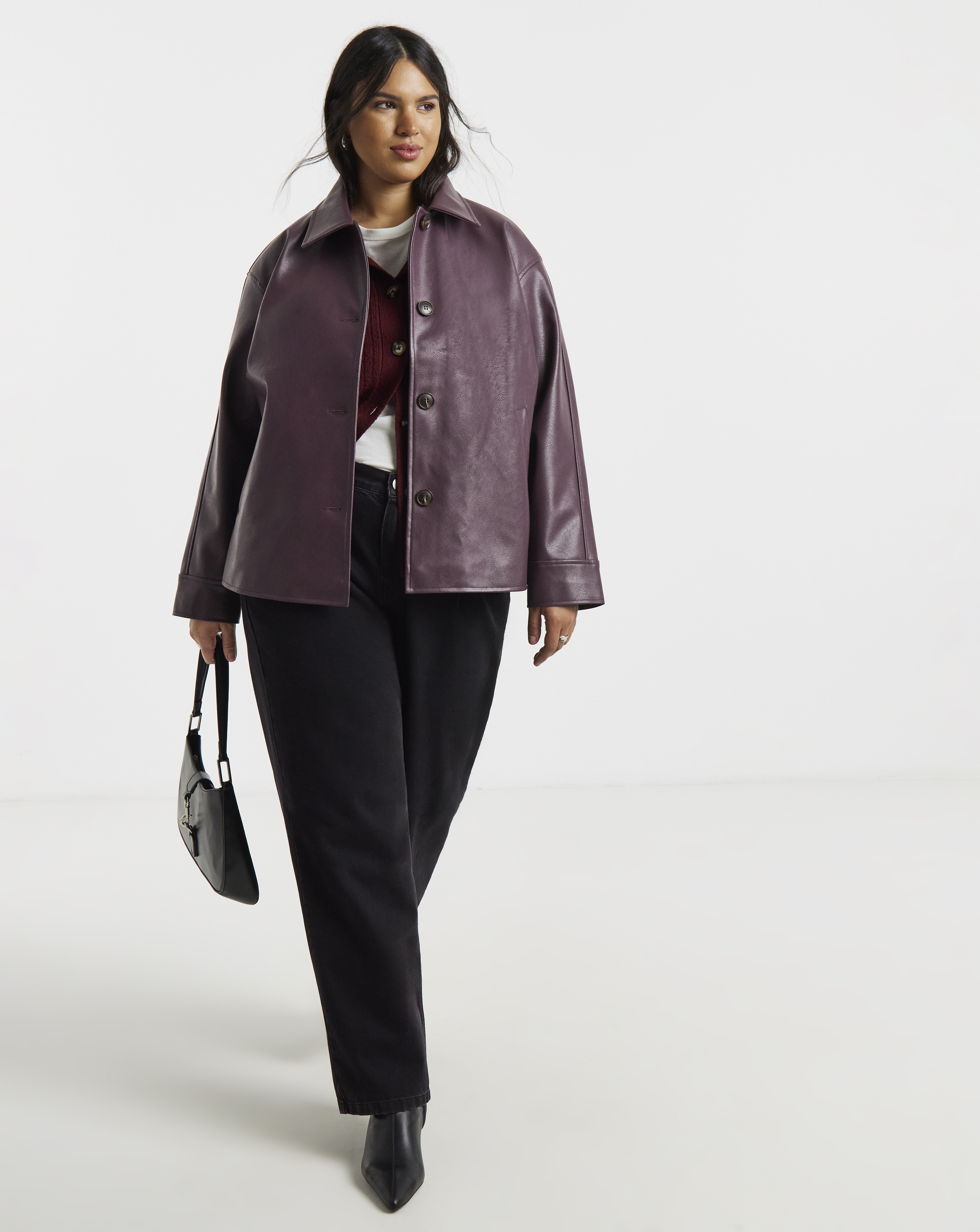 Simply Be Faux Leather Button Shacket