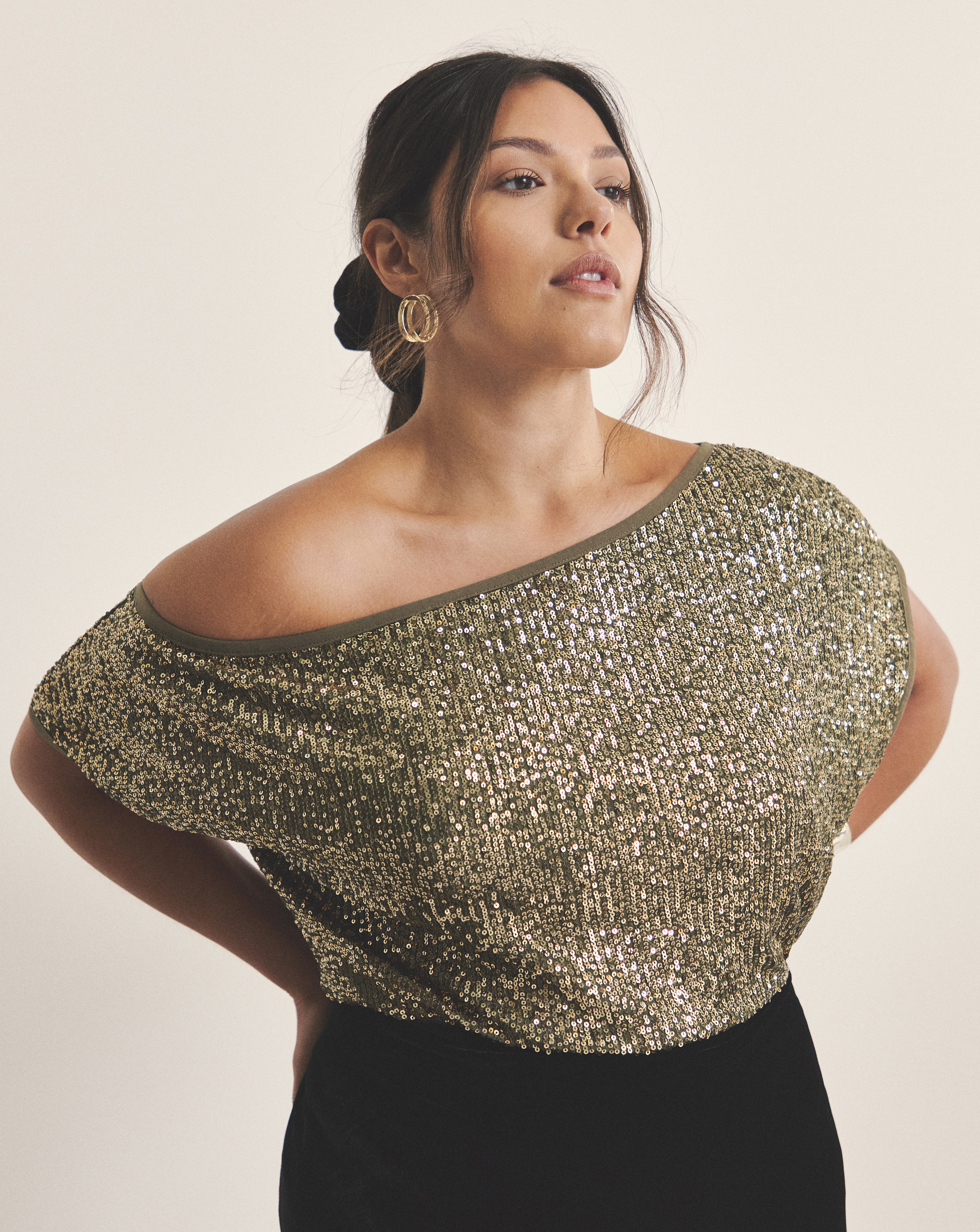 Linear Sequin Off The Shoulder Top