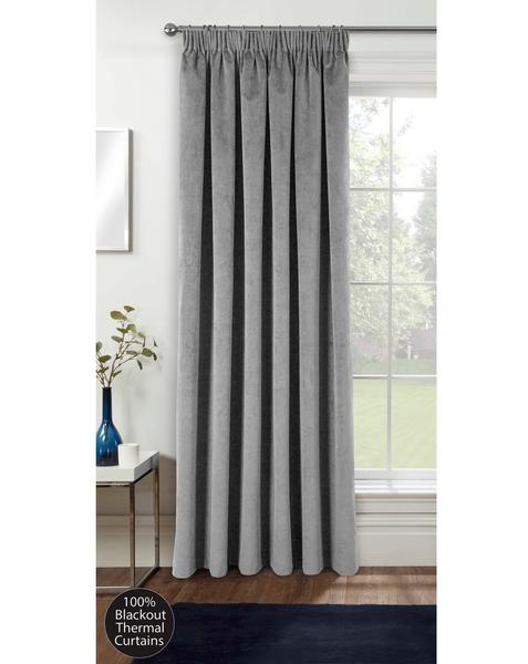 Oxford Velvet Pencil Pleat Door Curtain - Grey