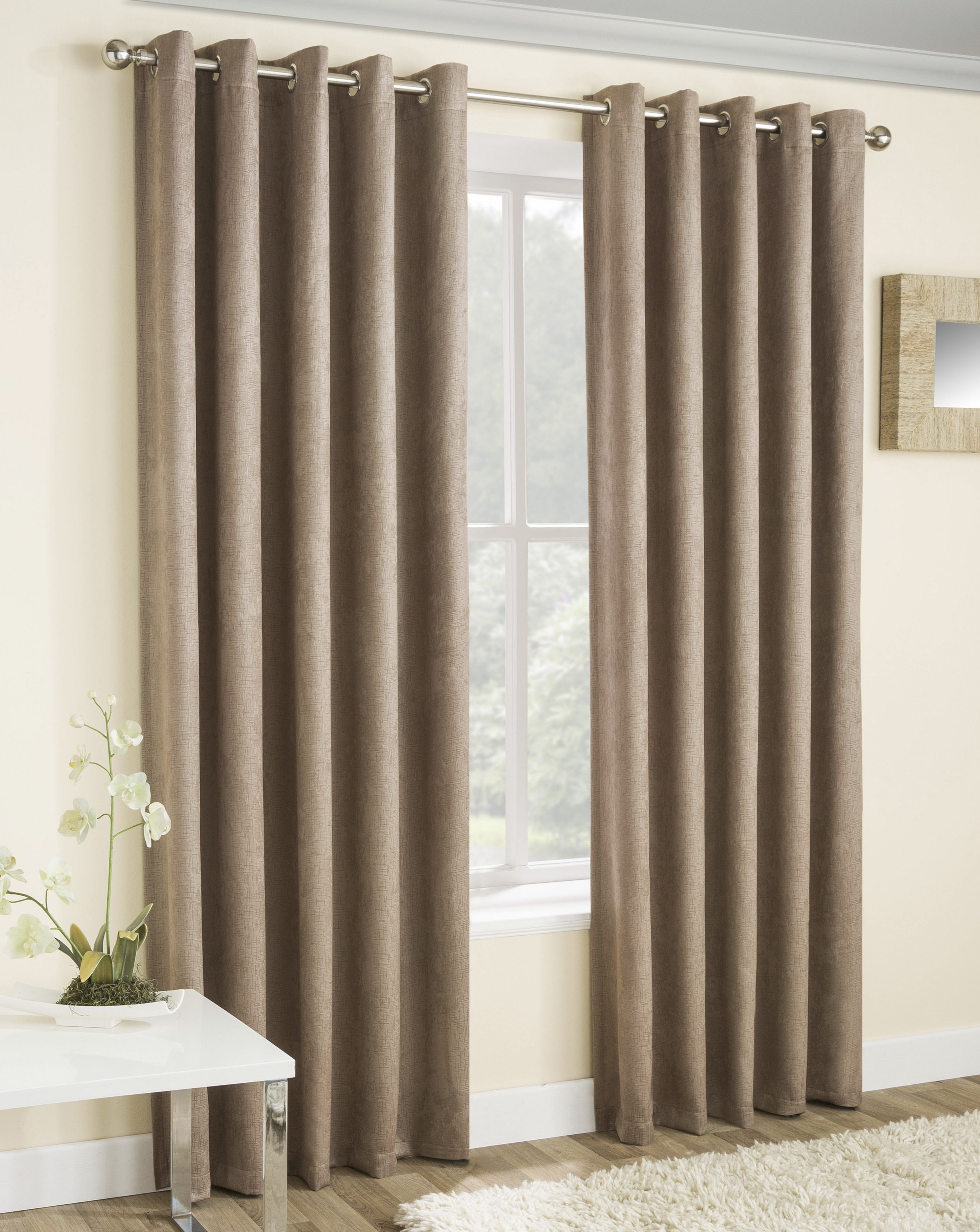 Enhanced Living Latte Vogue Light Filtering Eyelet Curtain Size 117 X 183Cm