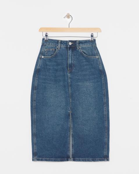 Split Front Denim Midi Skirt