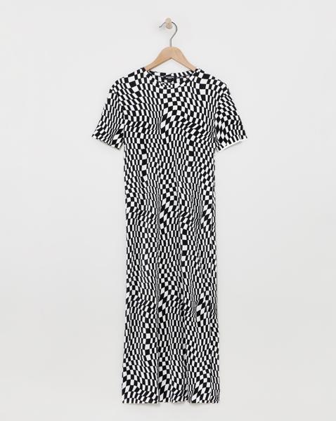 Checkerboard Plisse Midi Dress