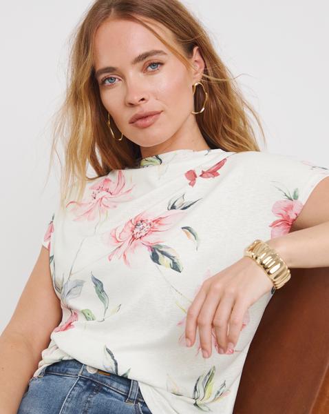 Simply Be Floral Slash Neck Mesh Top