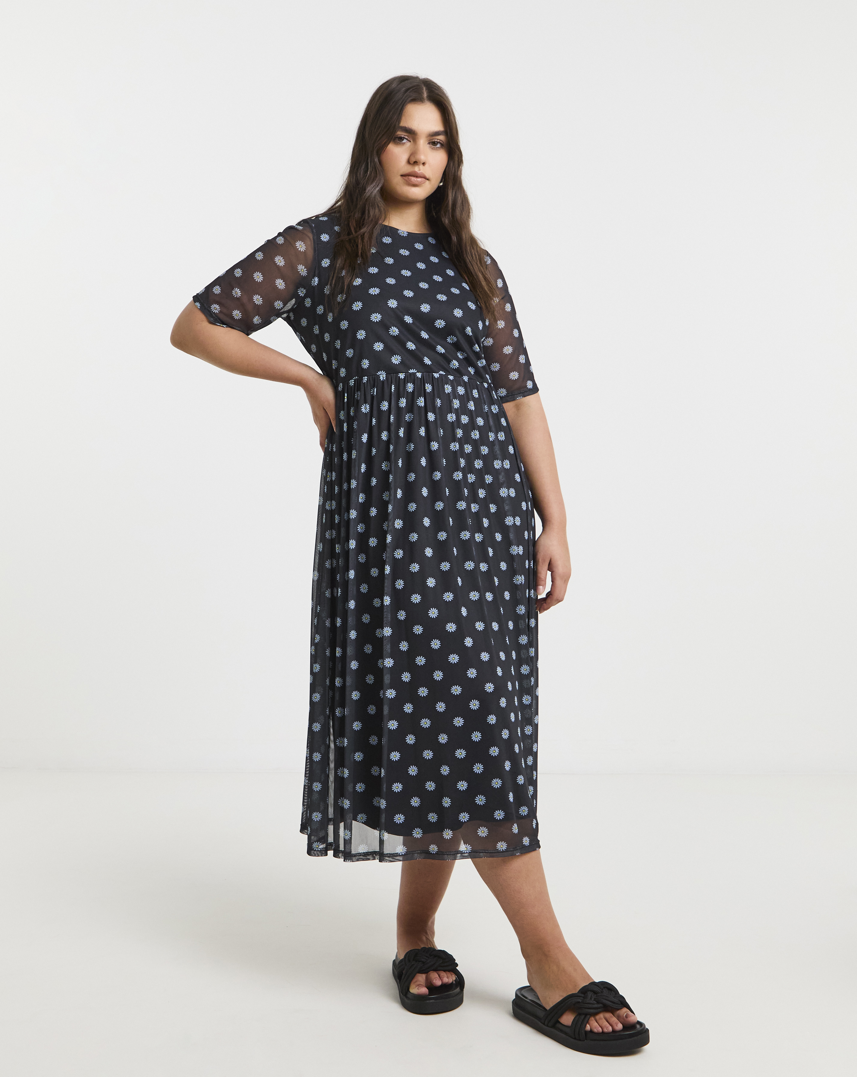 Simply Be - Women's Printed Mesh Midi Dress - Size 18 - Black print - 98% Polyester 2% Elastane