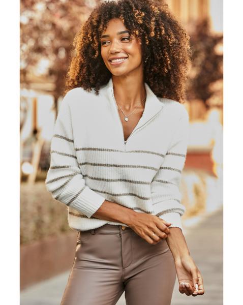 Sosandar Stripe Zip Collar Jumper