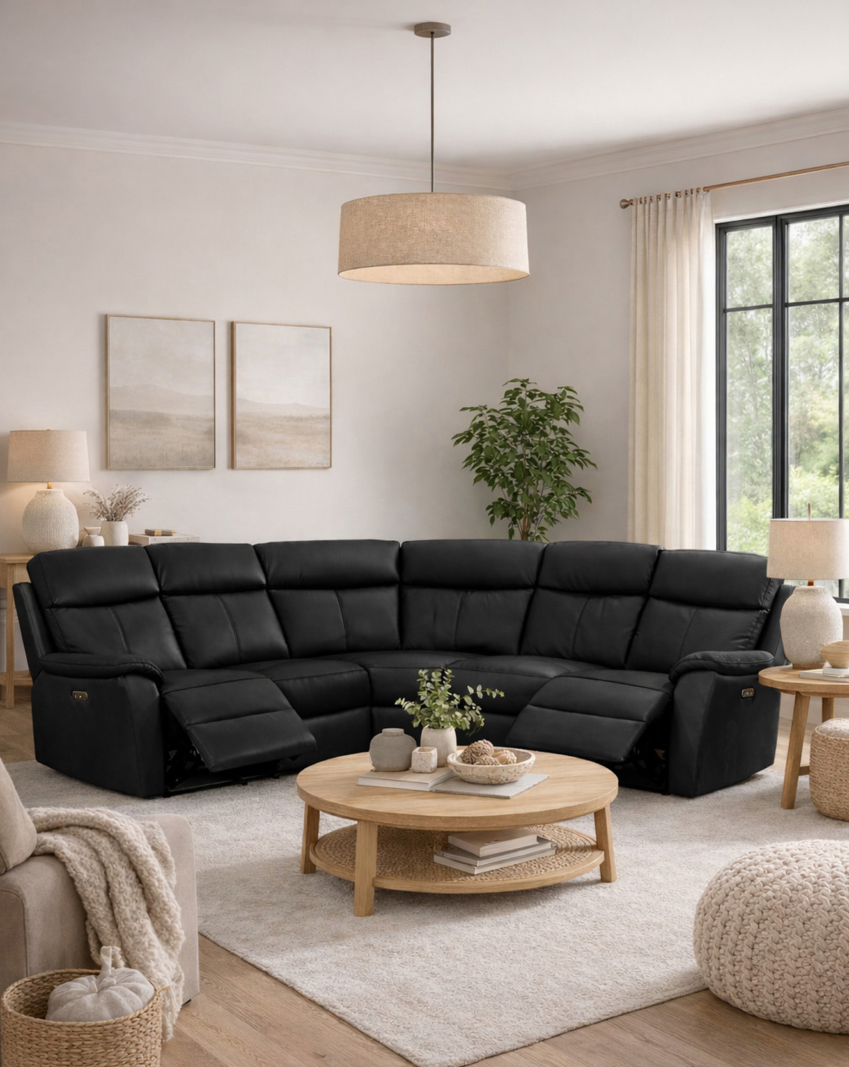 Aspire Kingsmere Leather Power Recliner Corner Sofa - Black - 2 Seater