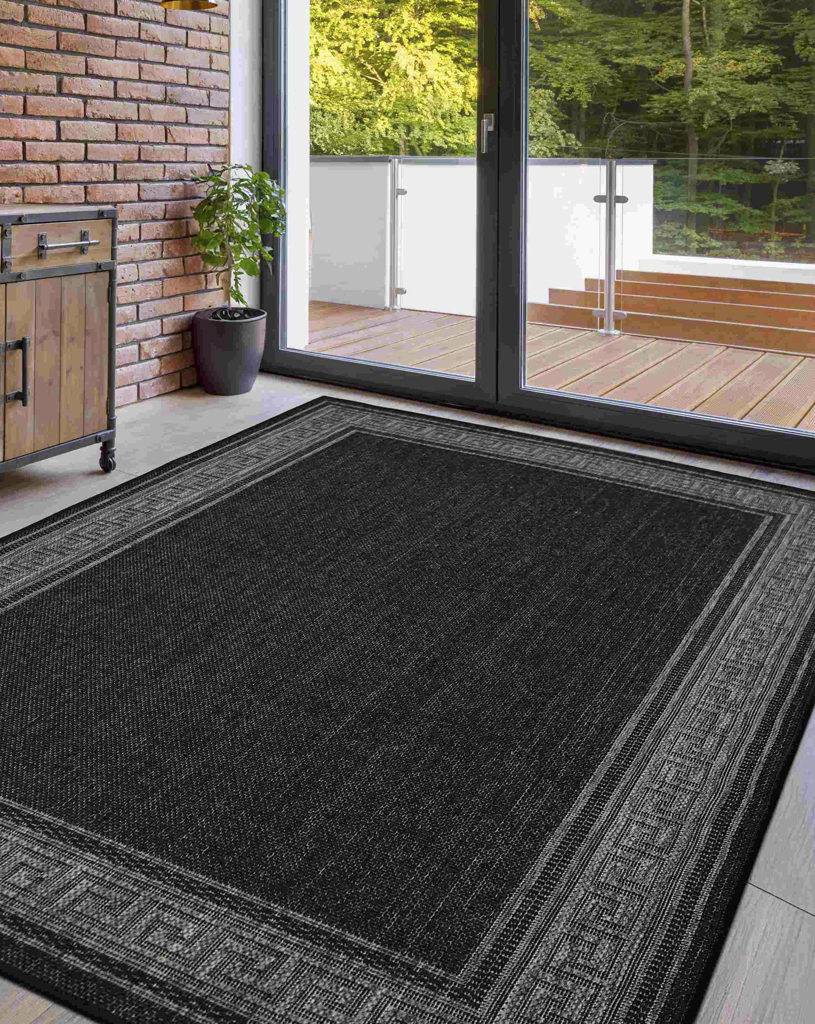 Homemaker Black Gel Backed Greek Key Rug 120X160