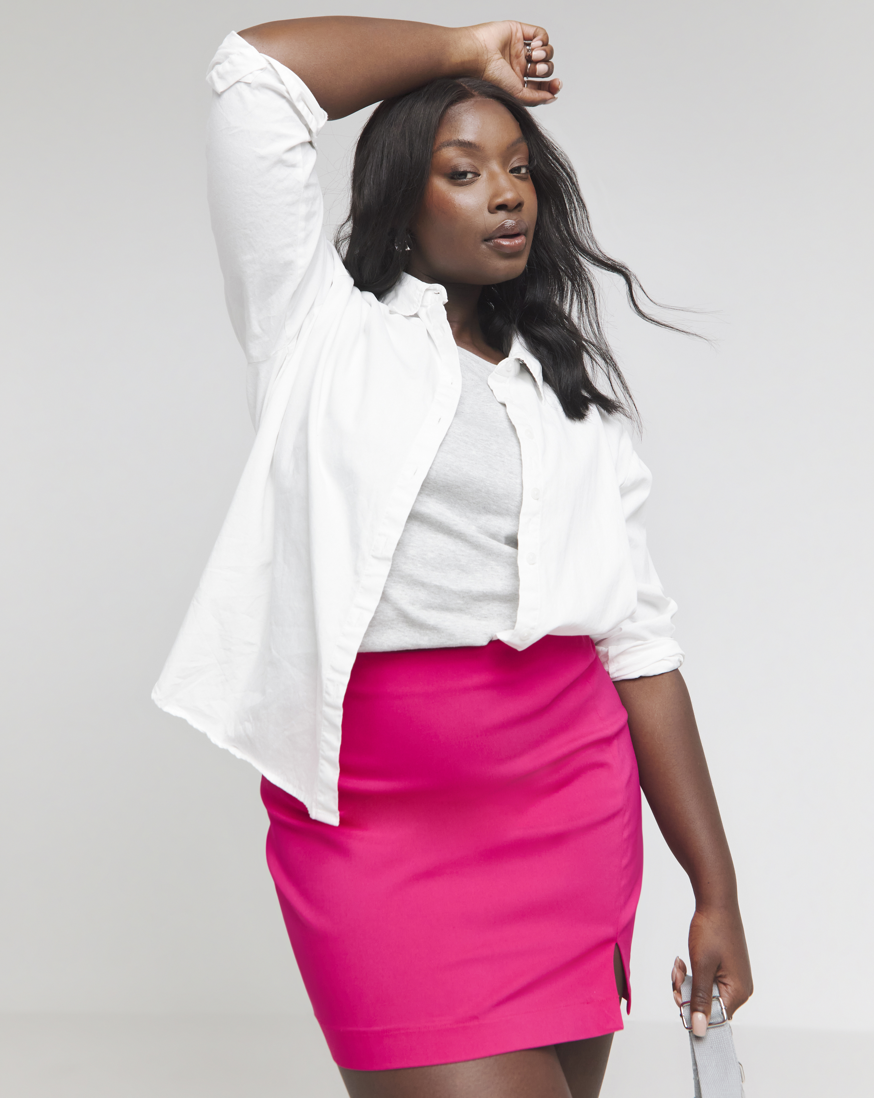 Pink Super Stretch Split Mini Skirt